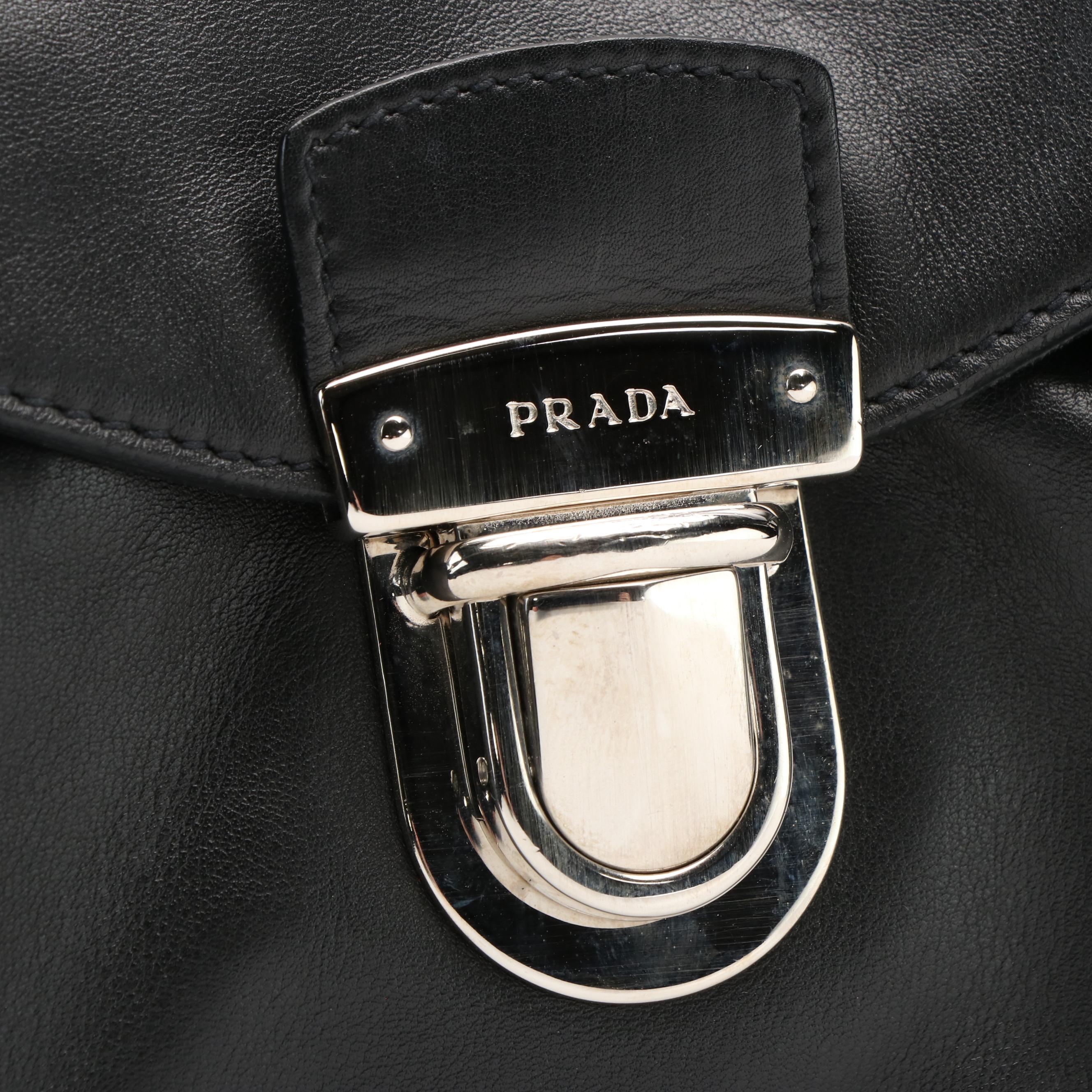 Prada Buffalo Easy Shoulder Bag in Black Vitello Leather
