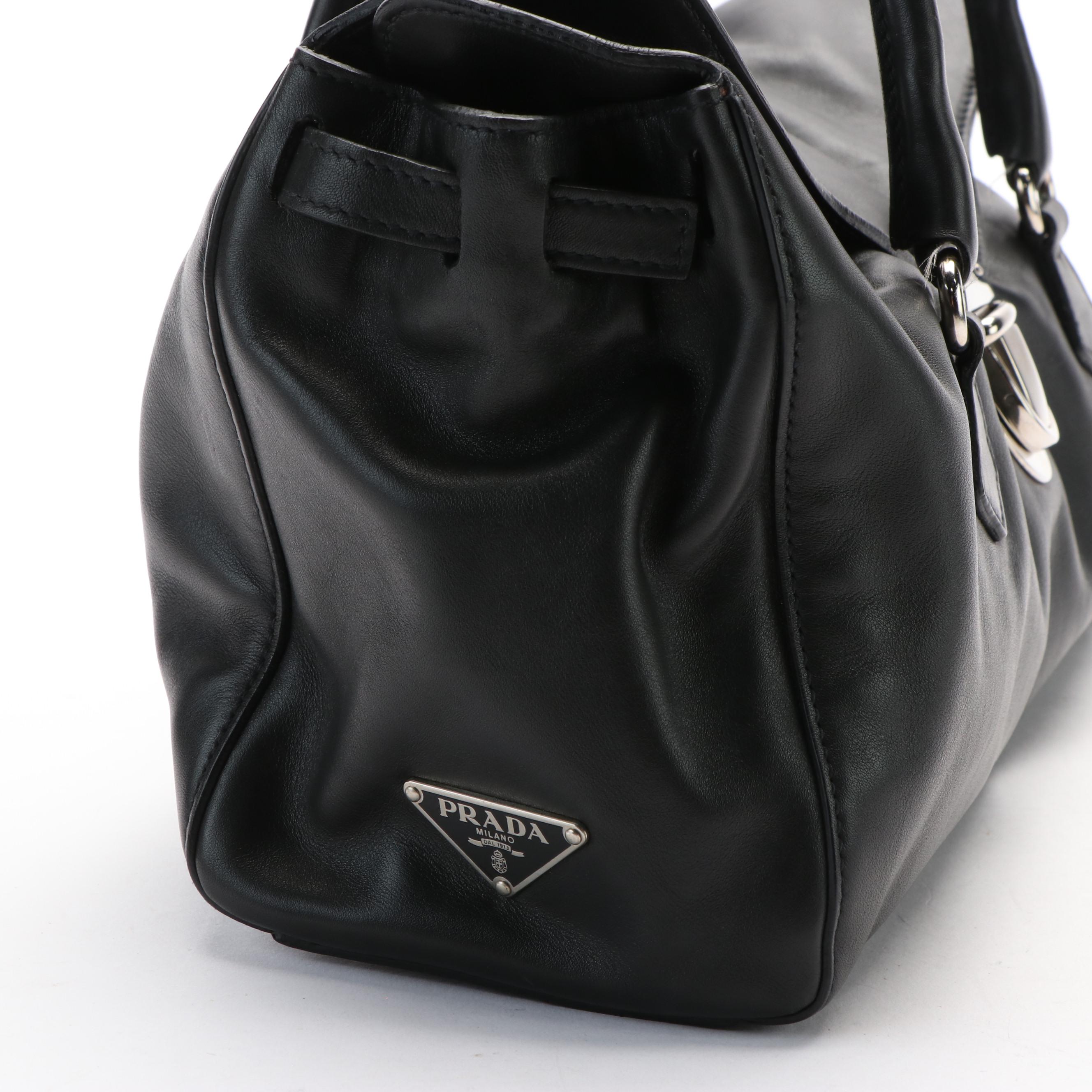 Prada Buffalo Easy Shoulder Bag in Black Vitello Leather