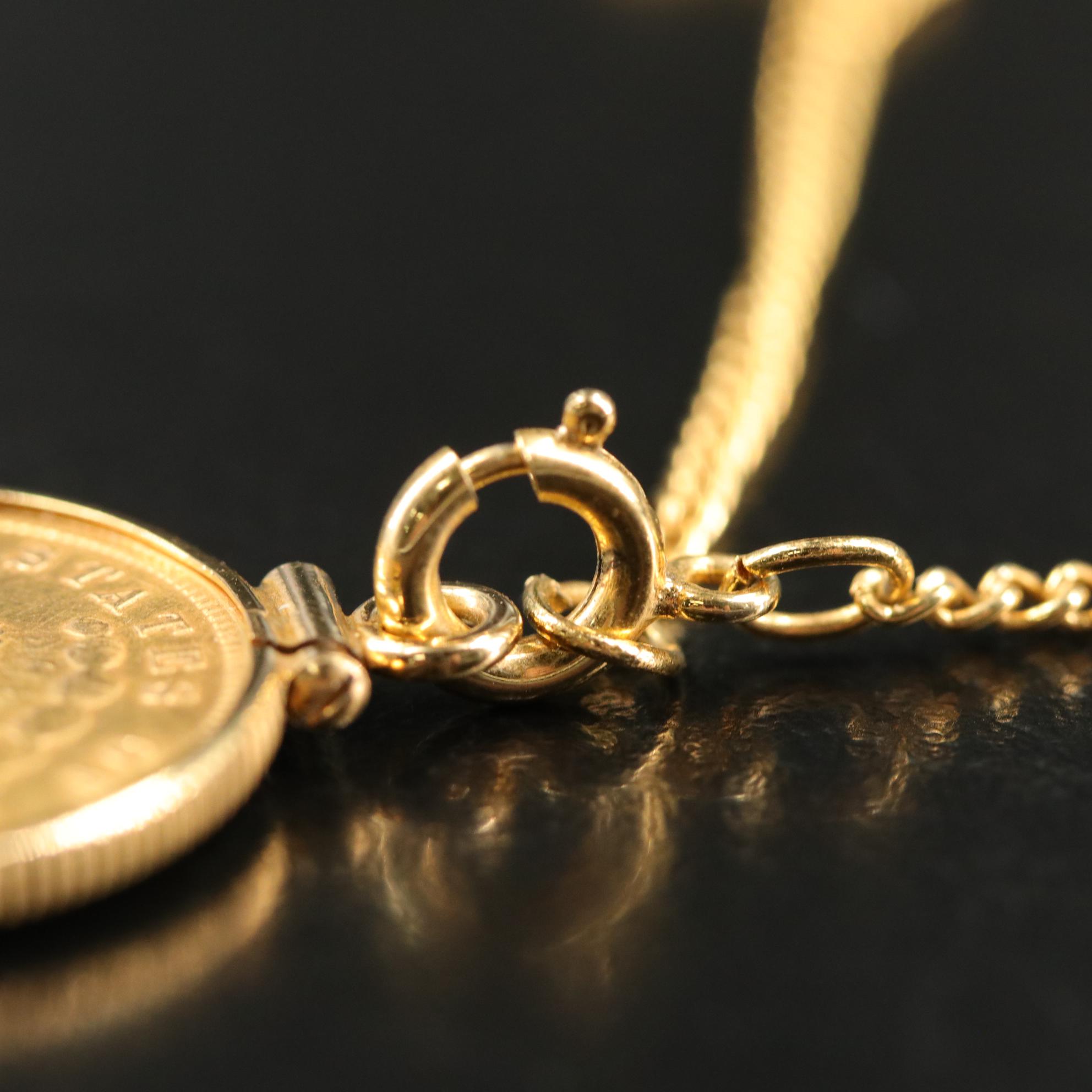 1888 United States Three Dollar Gold Coin Set in a Gold Plated Bezel and Chain