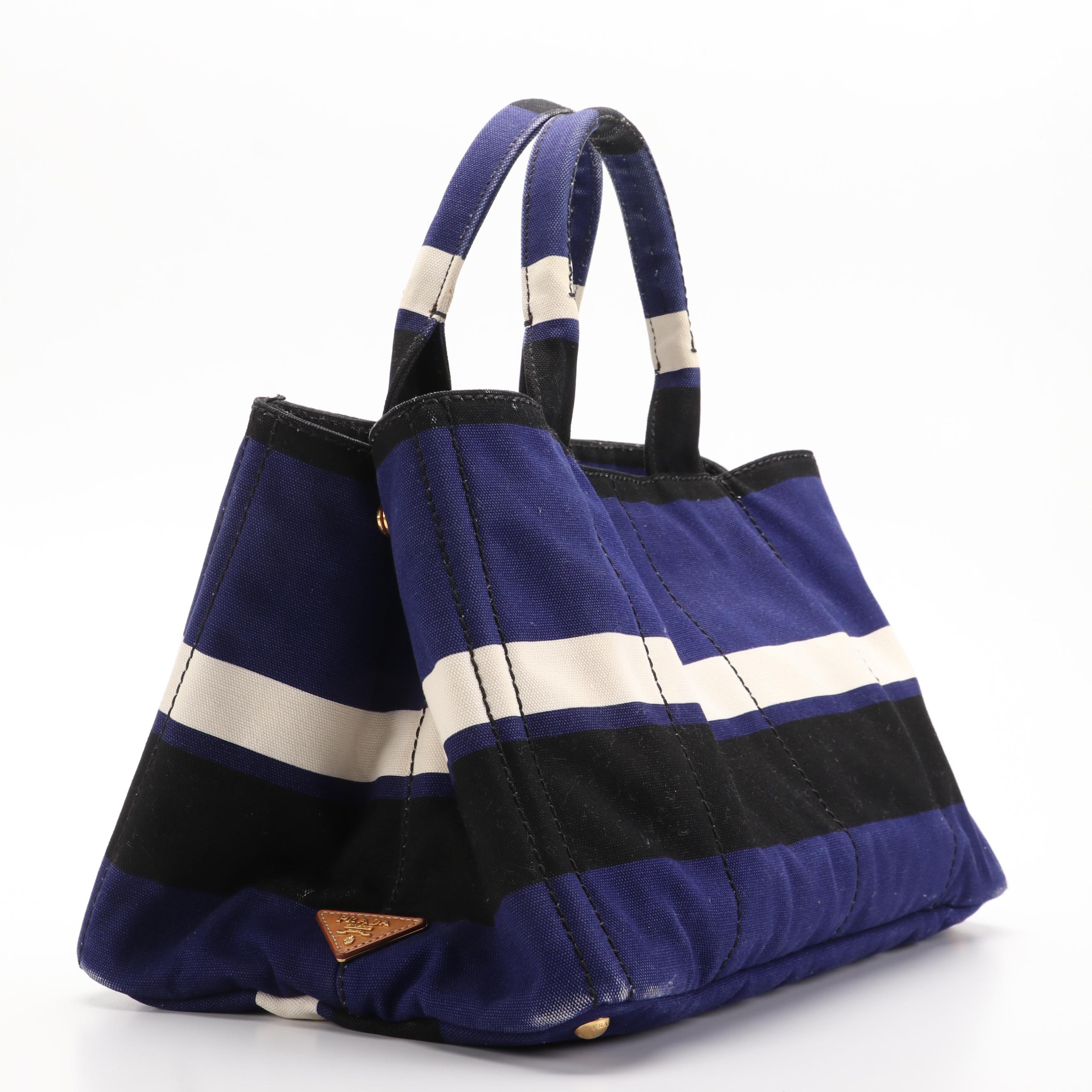 Prada Canapa Logo Tote in Striped Canvas