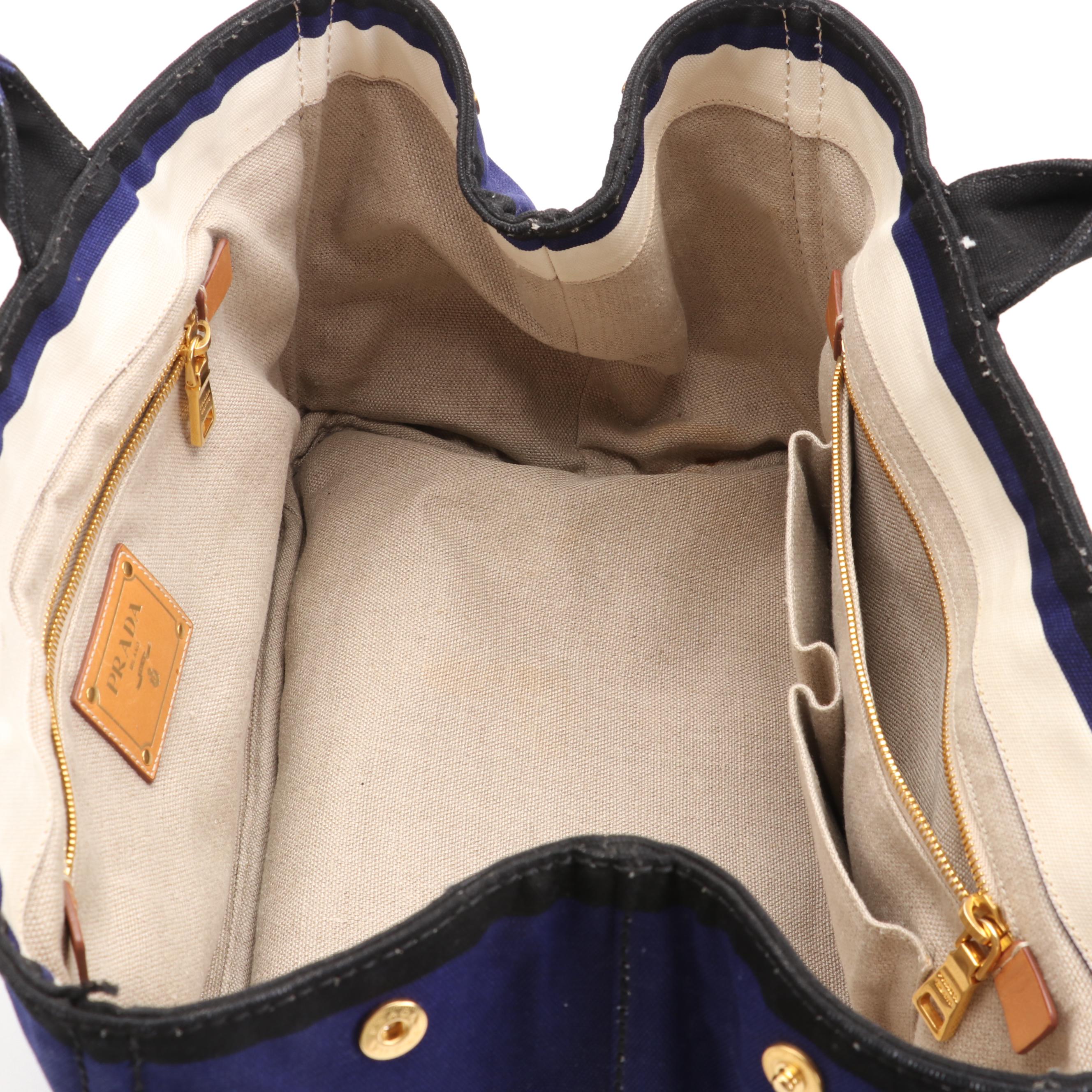 Prada Canapa Logo Tote in Striped Canvas