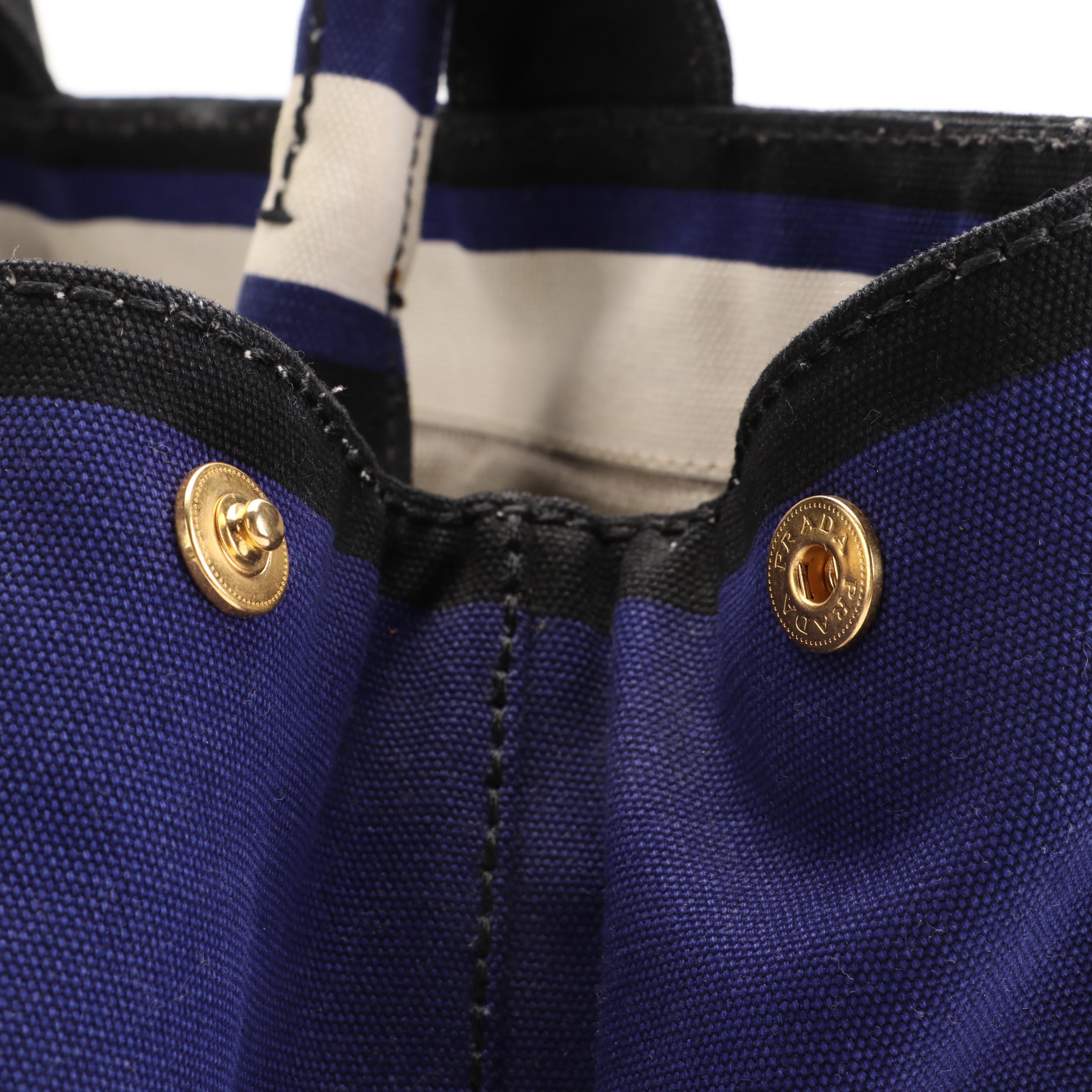 Prada Canapa Logo Tote in Striped Canvas