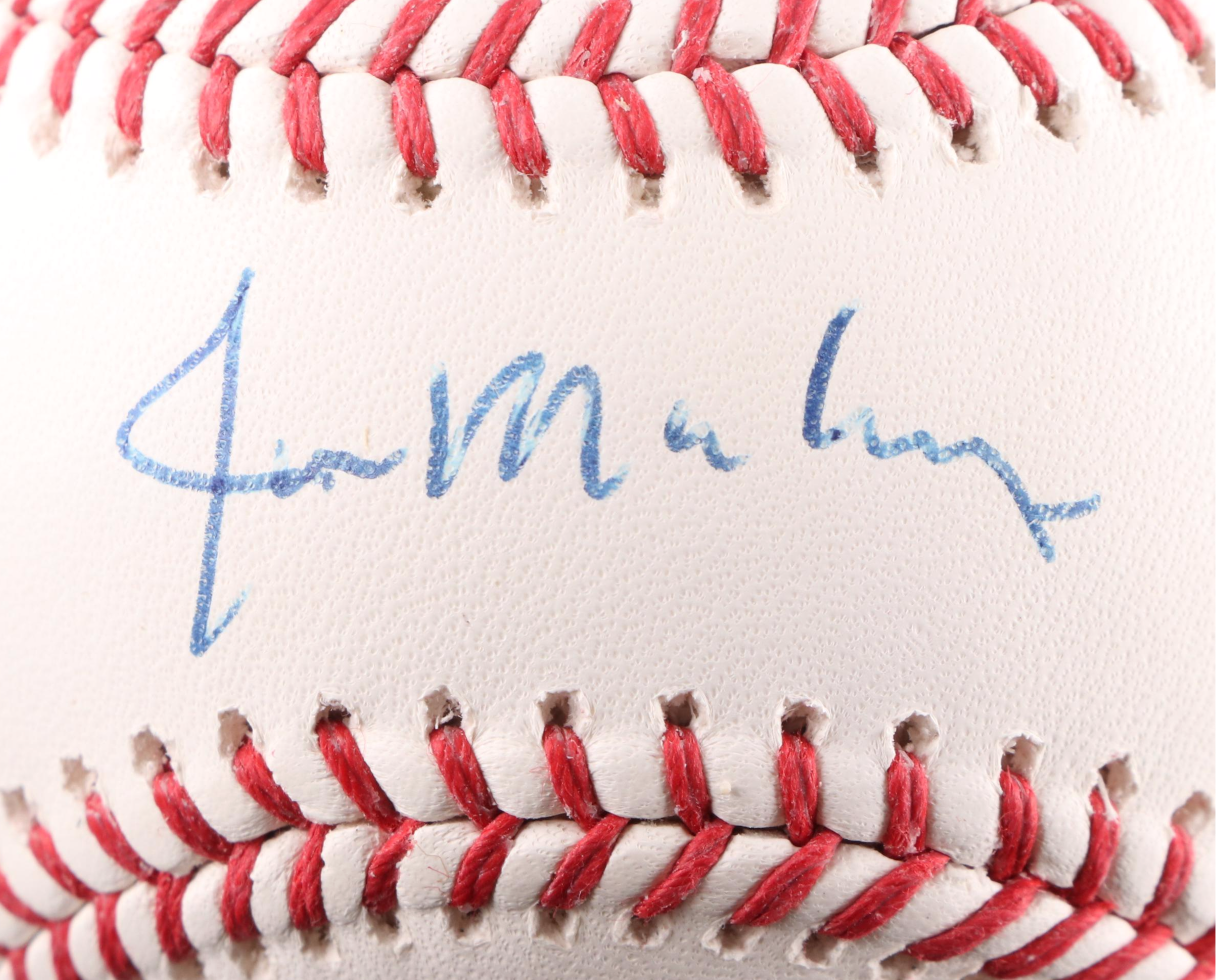 Jim Maloney, Leo Cardines, and Buddy Bell Signed Rawlings Baseballs in Displays