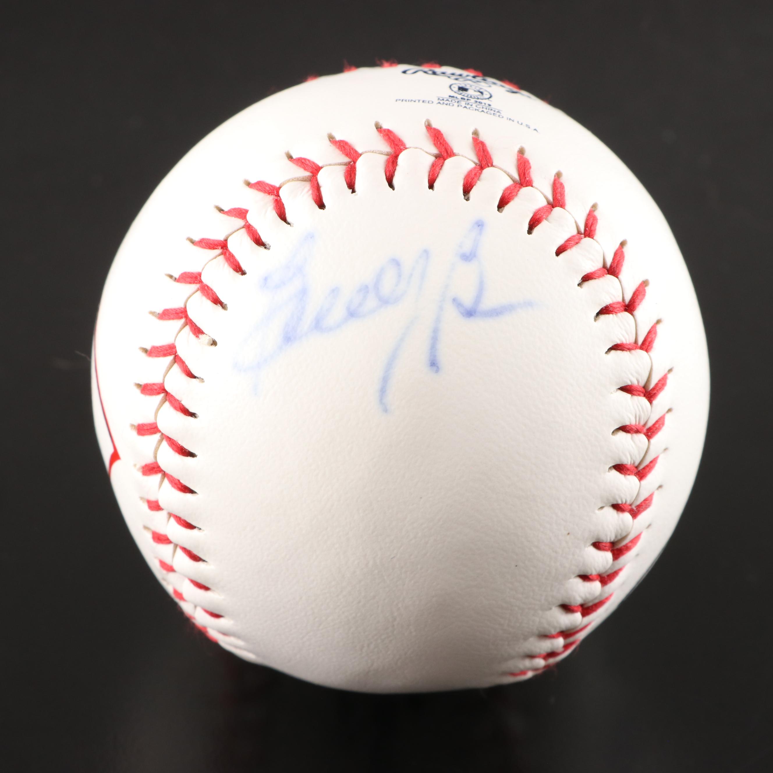 Jim Maloney, Leo Cardines, and Buddy Bell Signed Rawlings Baseballs in Displays