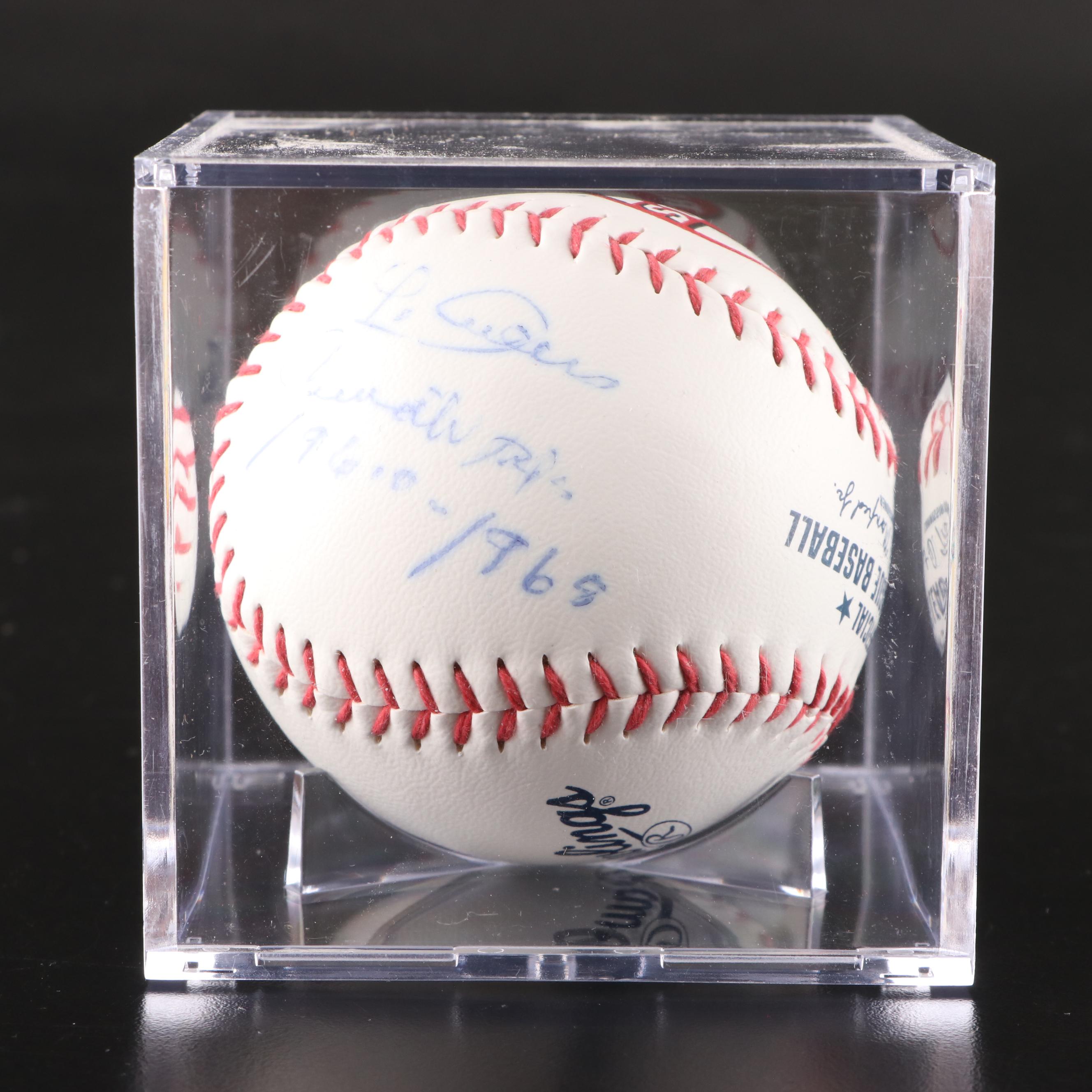 Jim Maloney, Leo Cardines, and Buddy Bell Signed Rawlings Baseballs in Displays