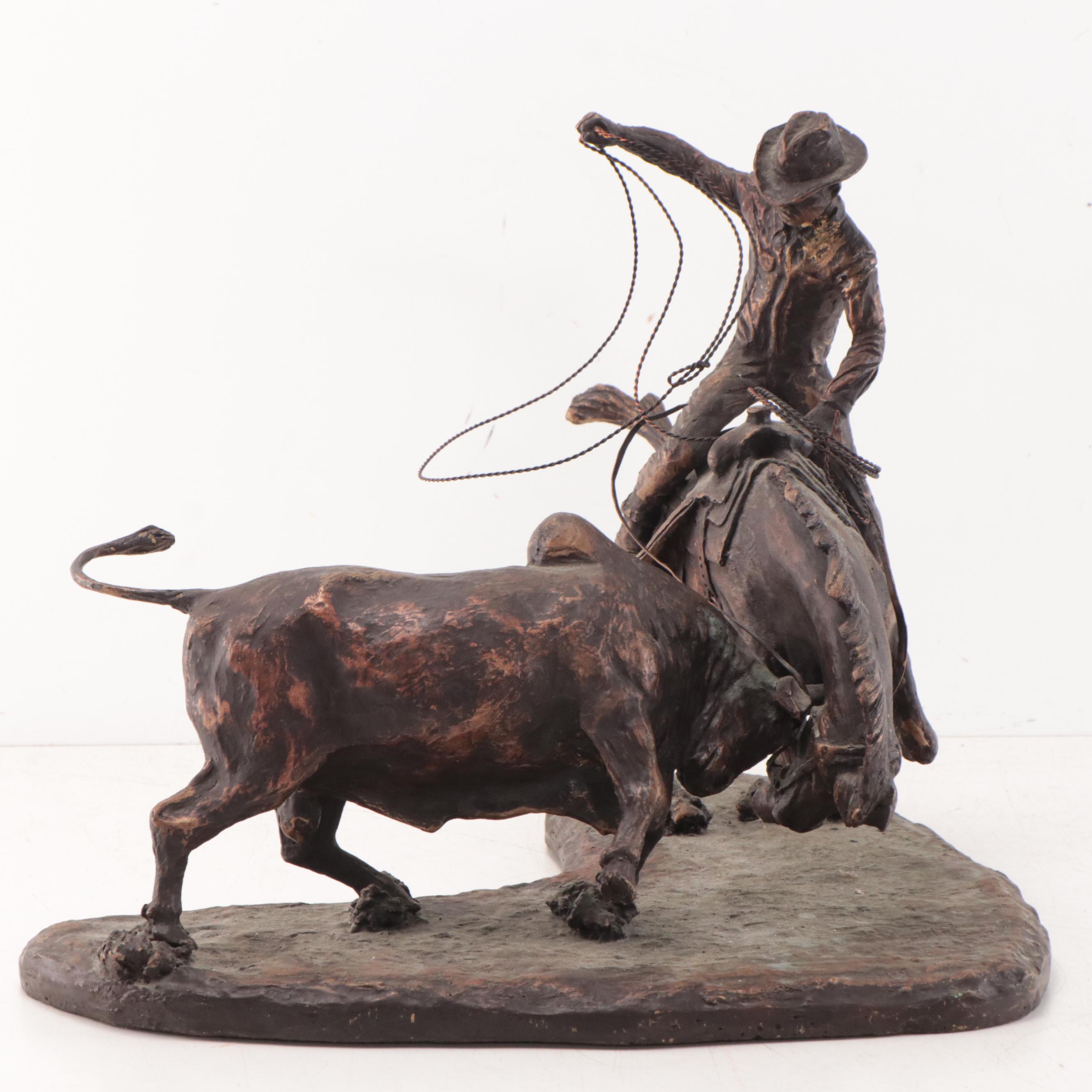 Richard Hicks Bronze-Painted Plaster Cowboy Sculpture, 1968