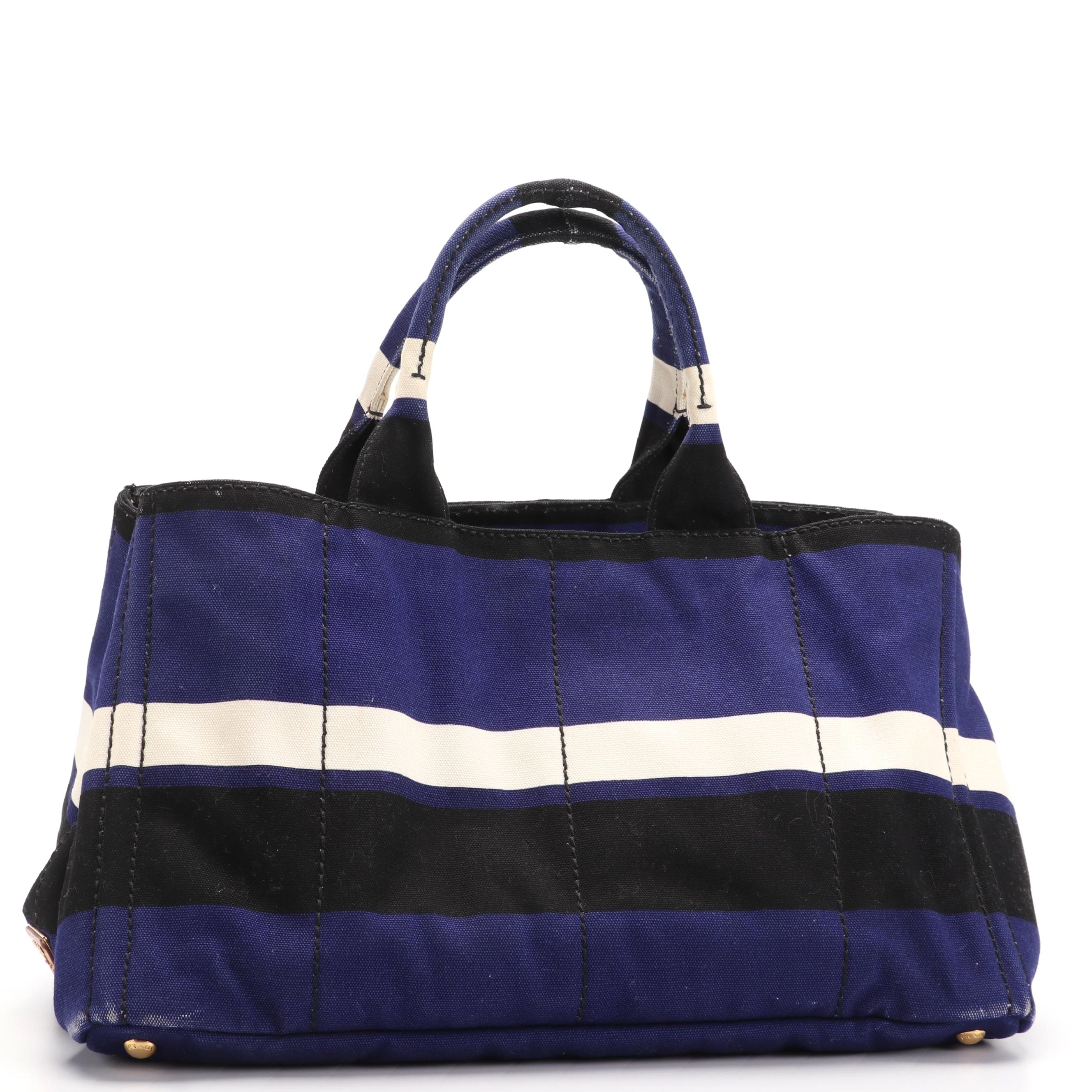 Prada Canapa Logo Tote in Striped Canvas