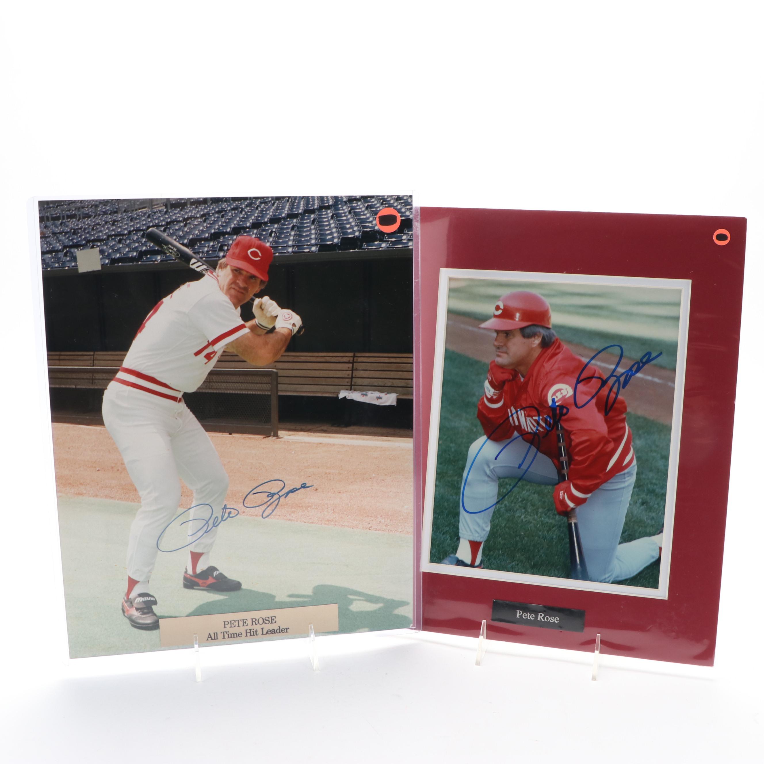Pete Rose Signed "All Time Hit Leader" and Matted Cincinnati Reds Prints