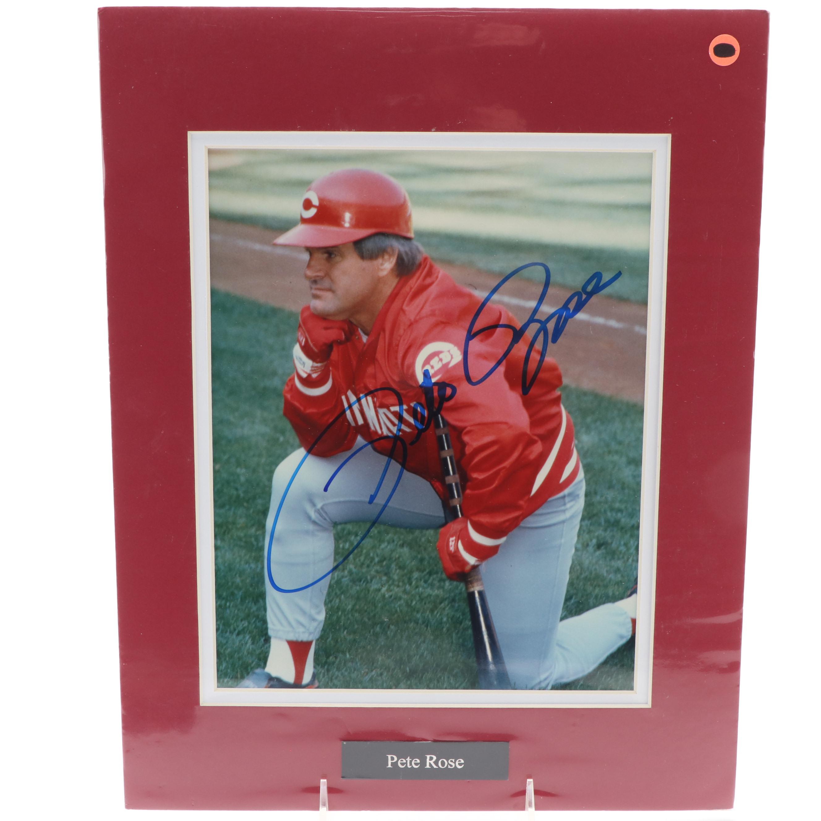 Pete Rose Signed "All Time Hit Leader" and Matted Cincinnati Reds Prints