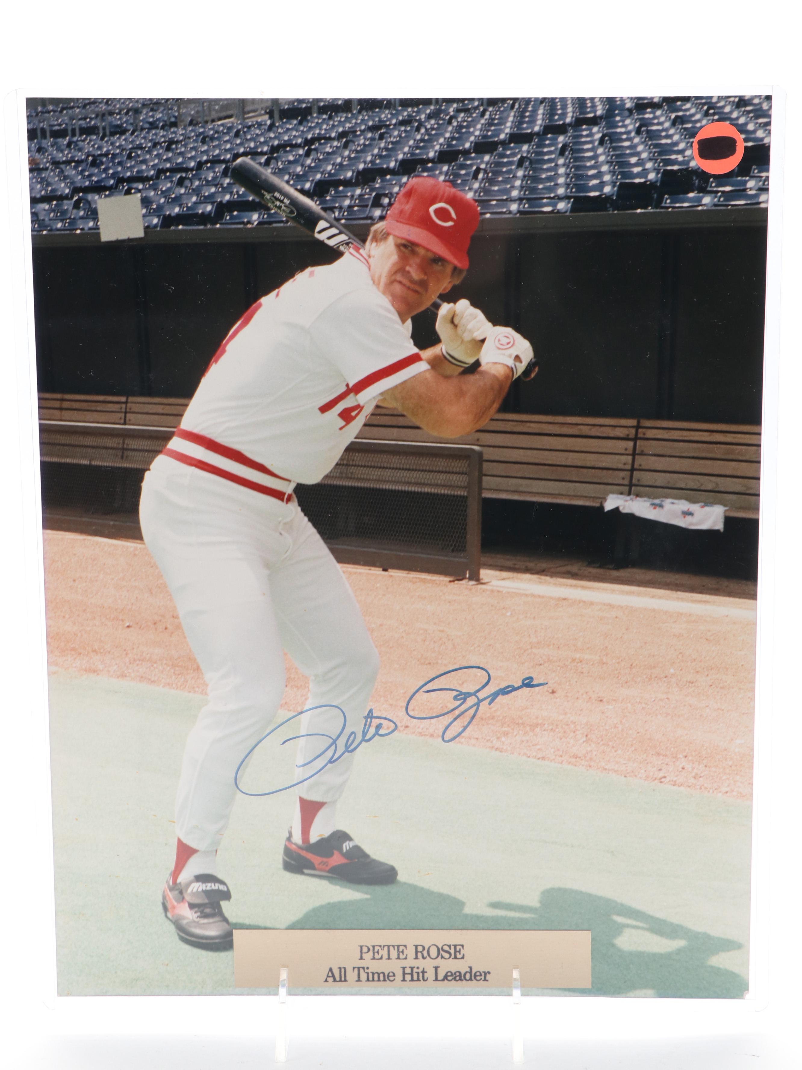 Pete Rose Signed "All Time Hit Leader" and Matted Cincinnati Reds Prints