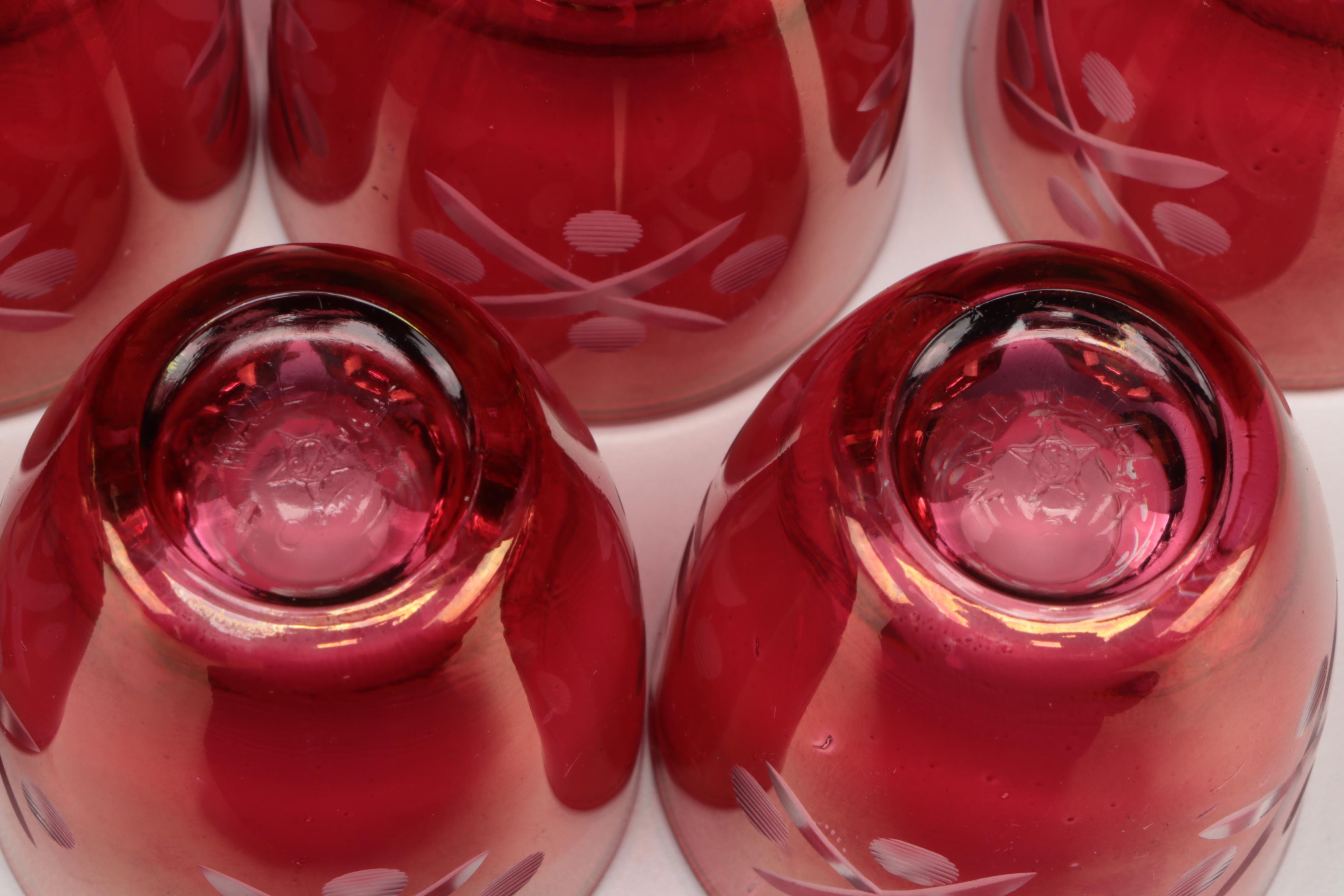 Indiana "Diamond Point" Ruby Flash Glass Compote, Creamer & Sugar, More