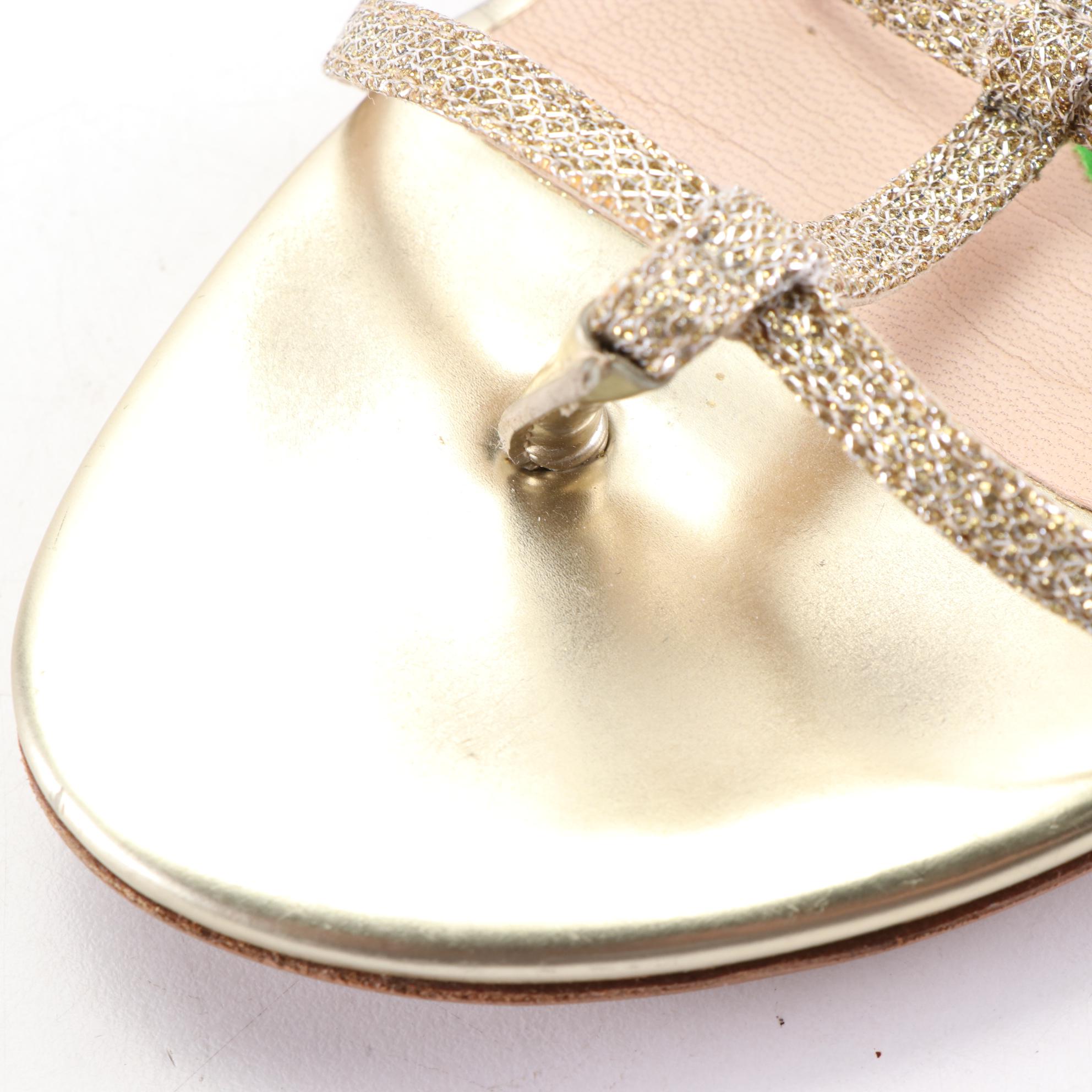 Jimmy Choo Strappy Flat Sandals in Metallic Textile and Leather