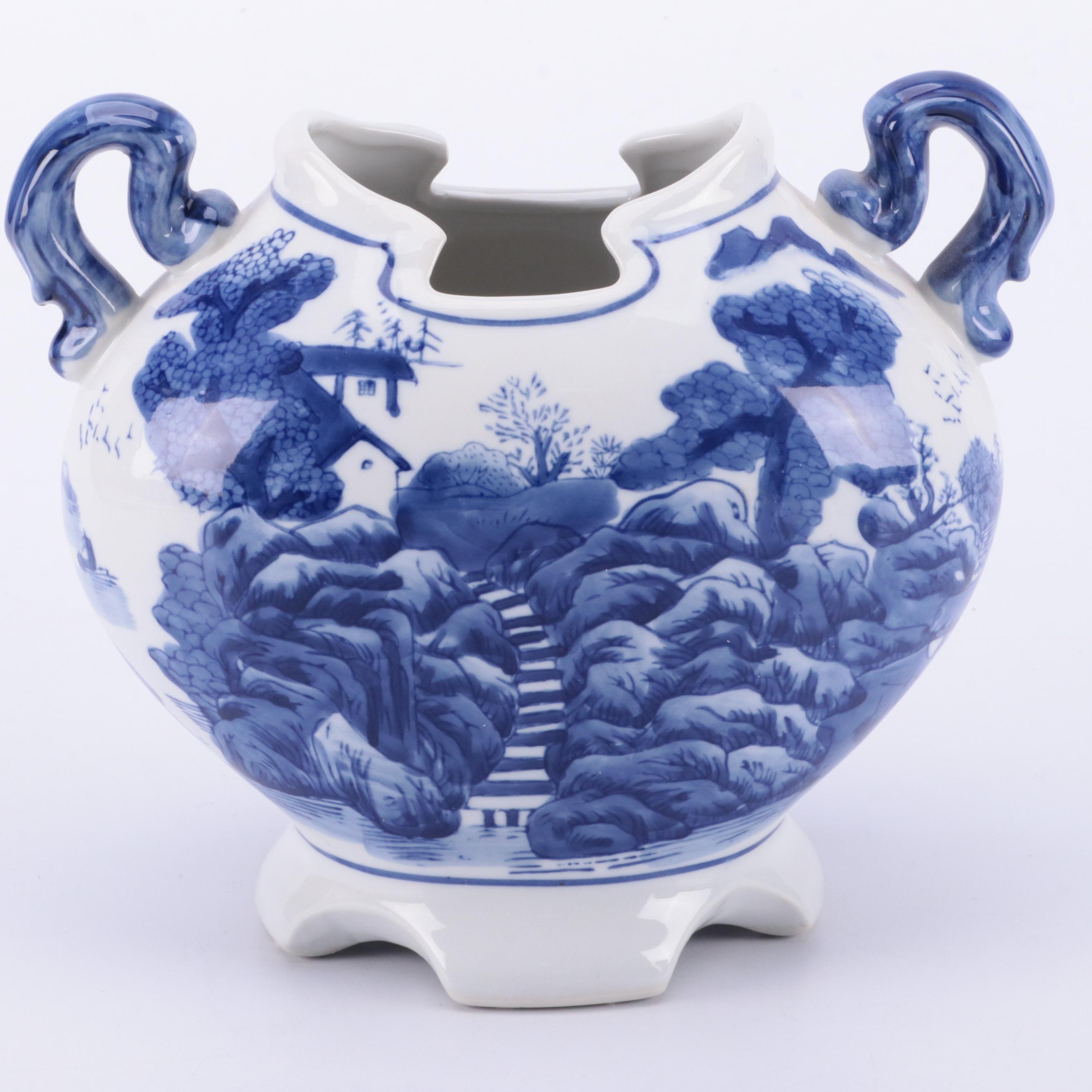 Chinese Blue and White Porcelain Candles and Vase