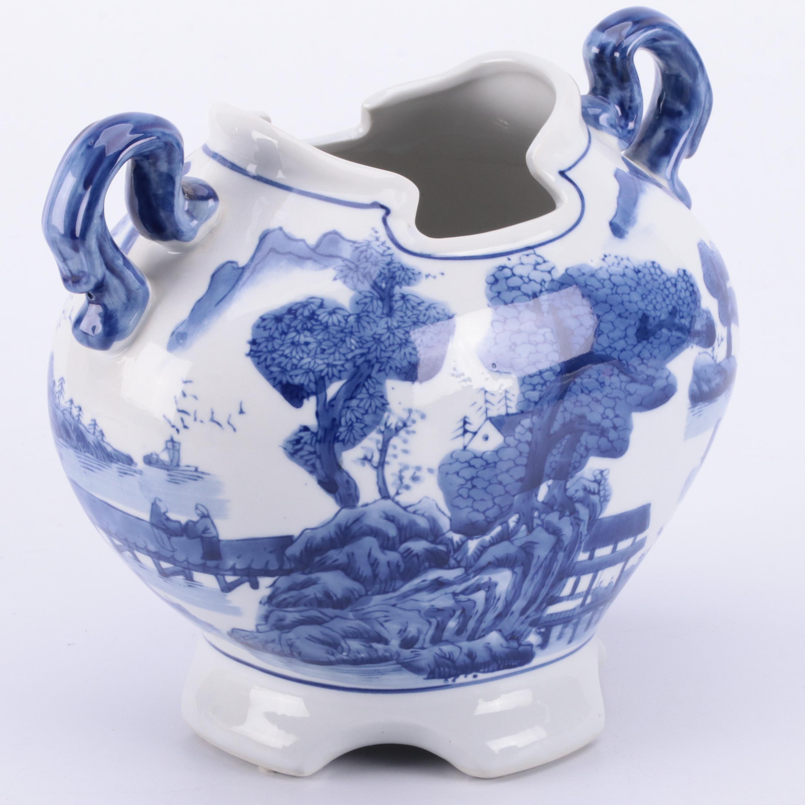 Chinese Blue and White Porcelain Candles and Vase