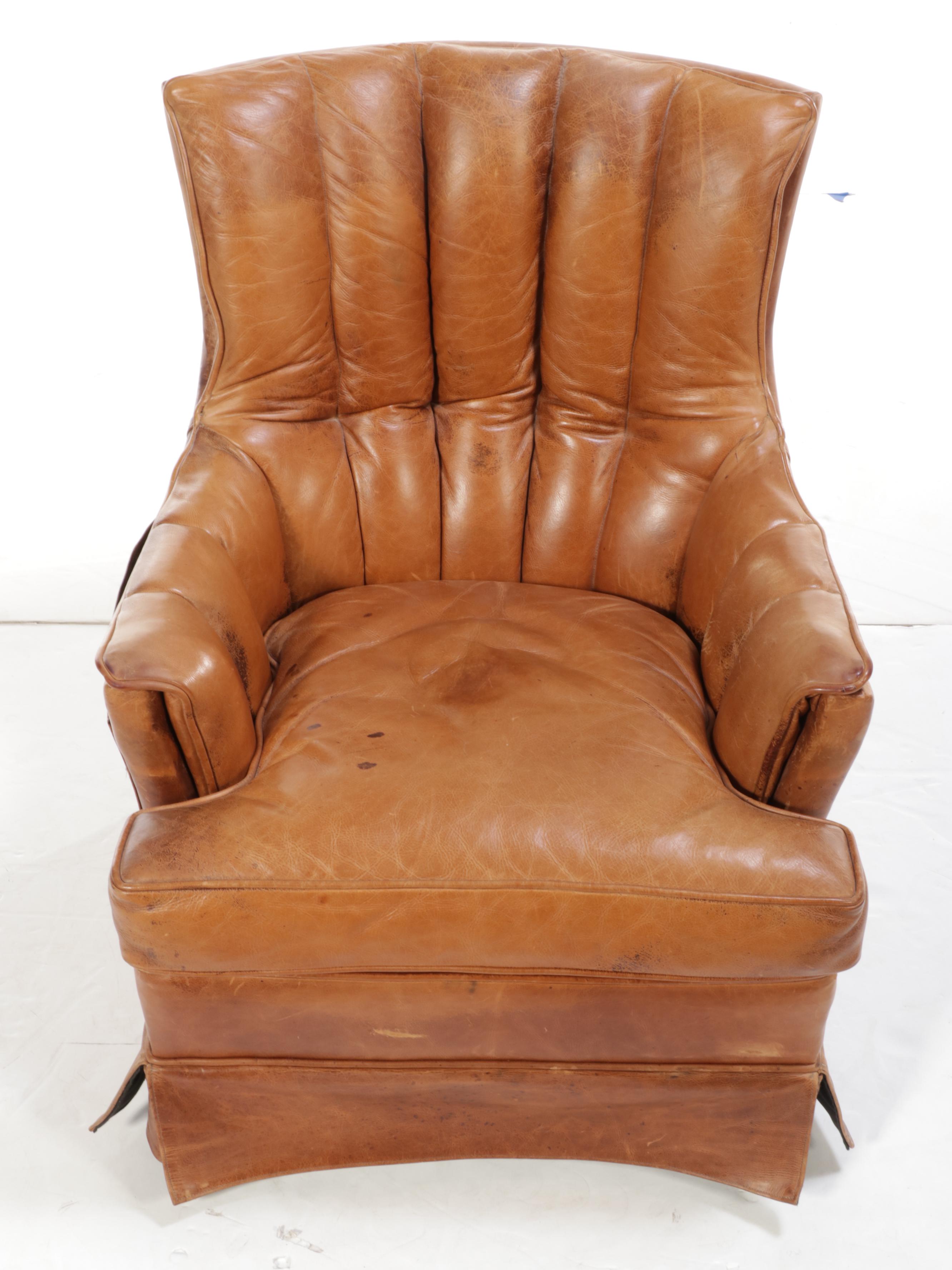 Jeffco Furniture "J. Peterman Collection" Leather Channel-Tufted Armchair