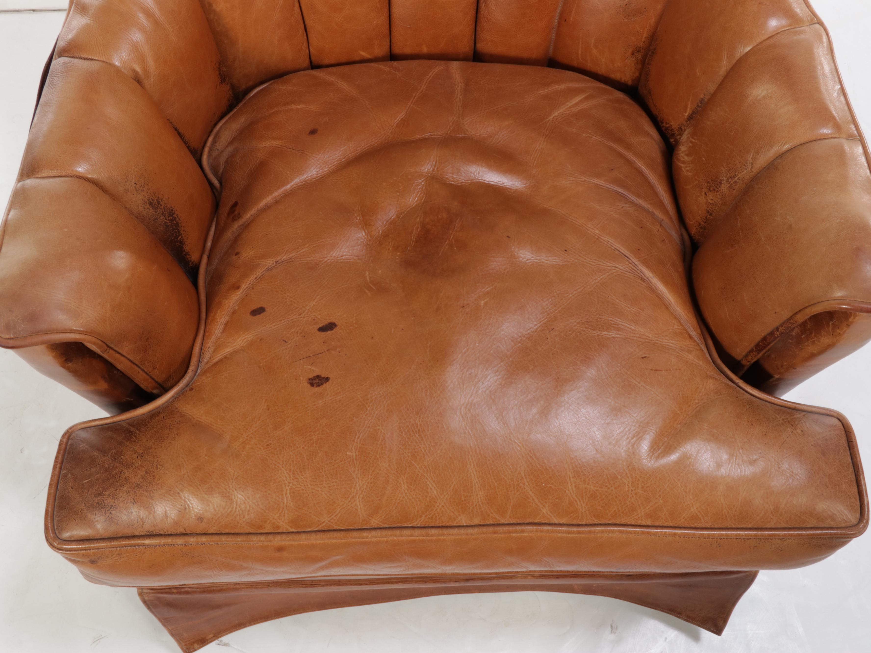 Jeffco Furniture "J. Peterman Collection" Leather Channel-Tufted Armchair
