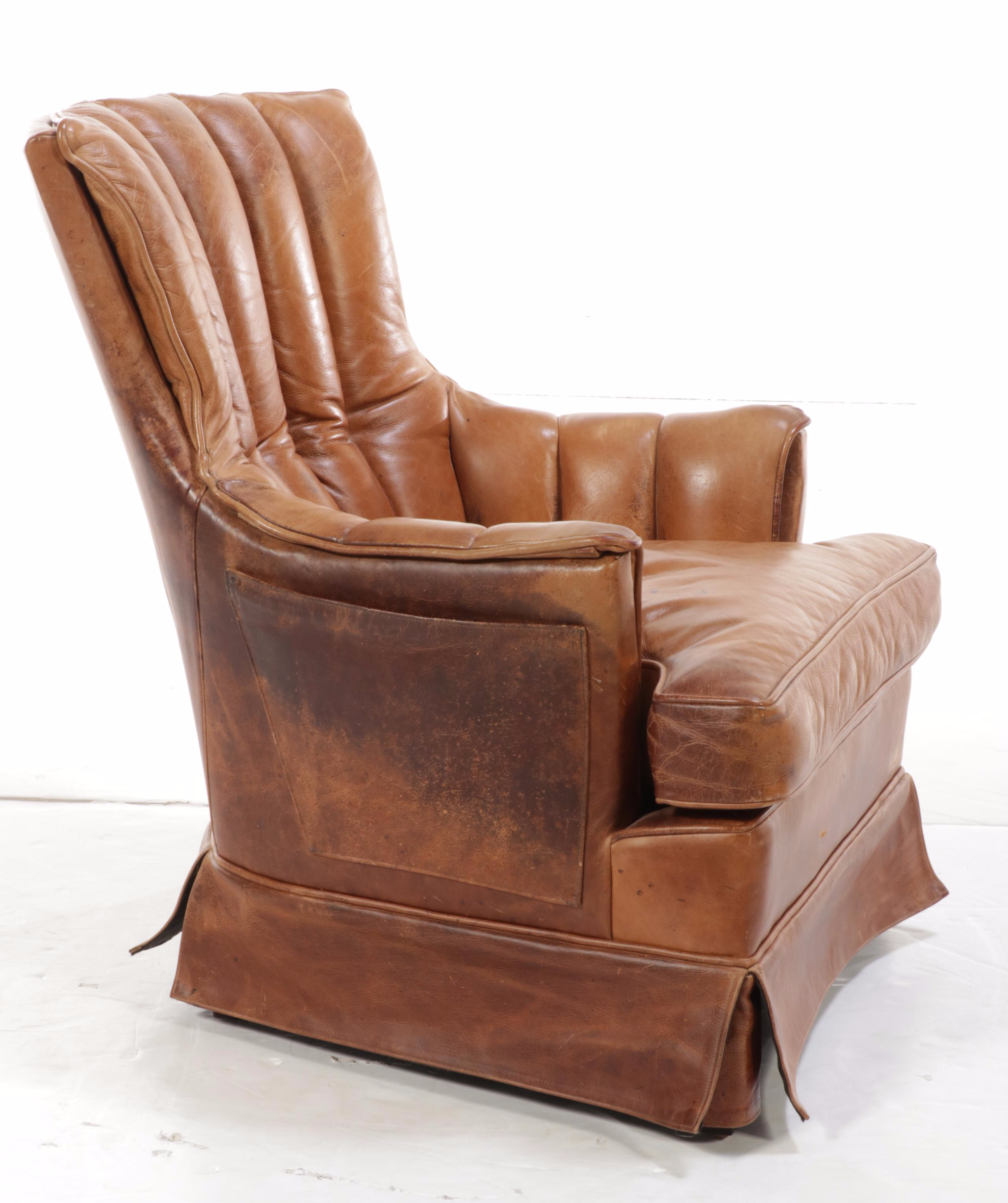 Jeffco Furniture "J. Peterman Collection" Leather Channel-Tufted Armchair
