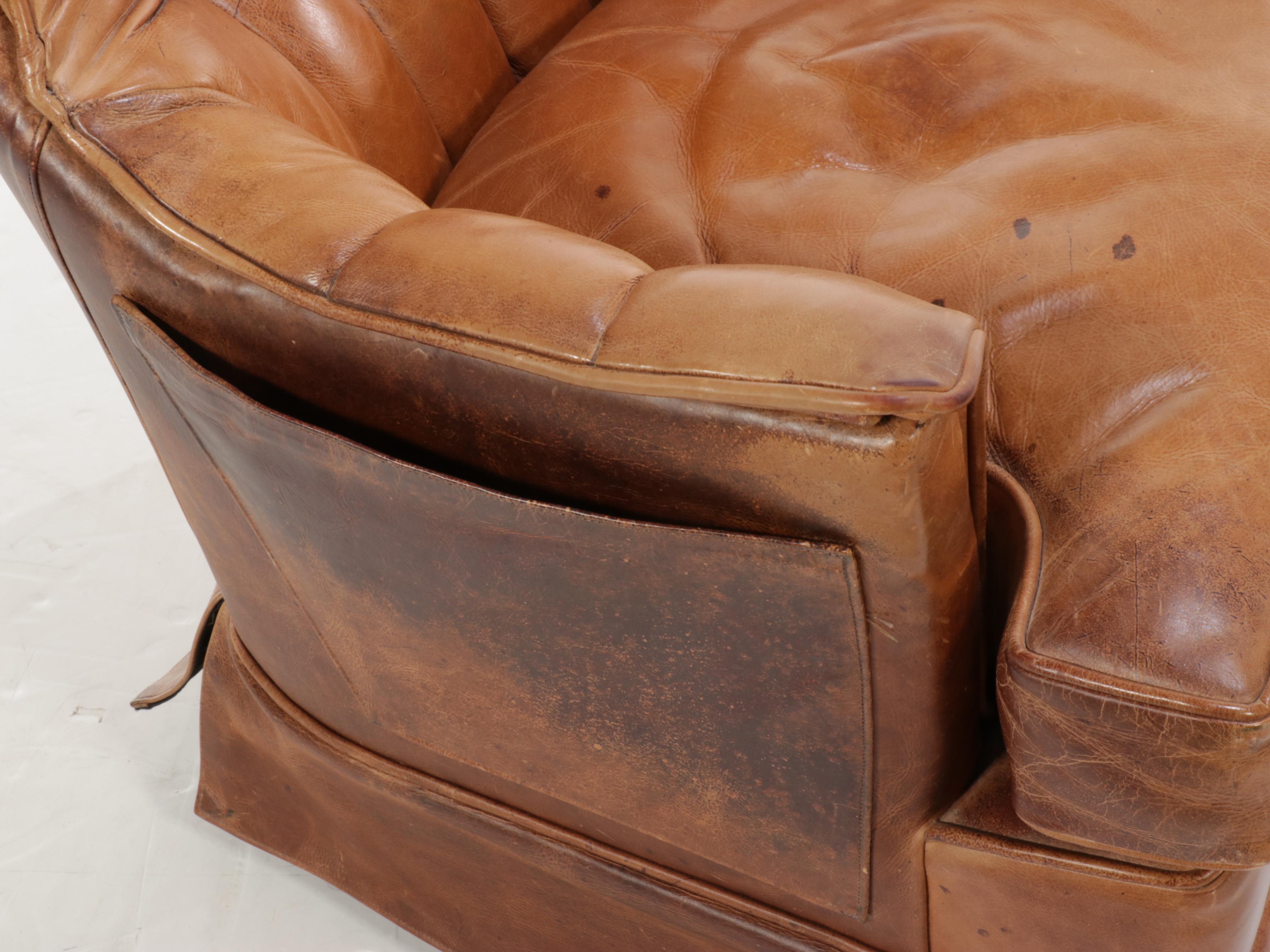 Jeffco Furniture "J. Peterman Collection" Leather Channel-Tufted Armchair