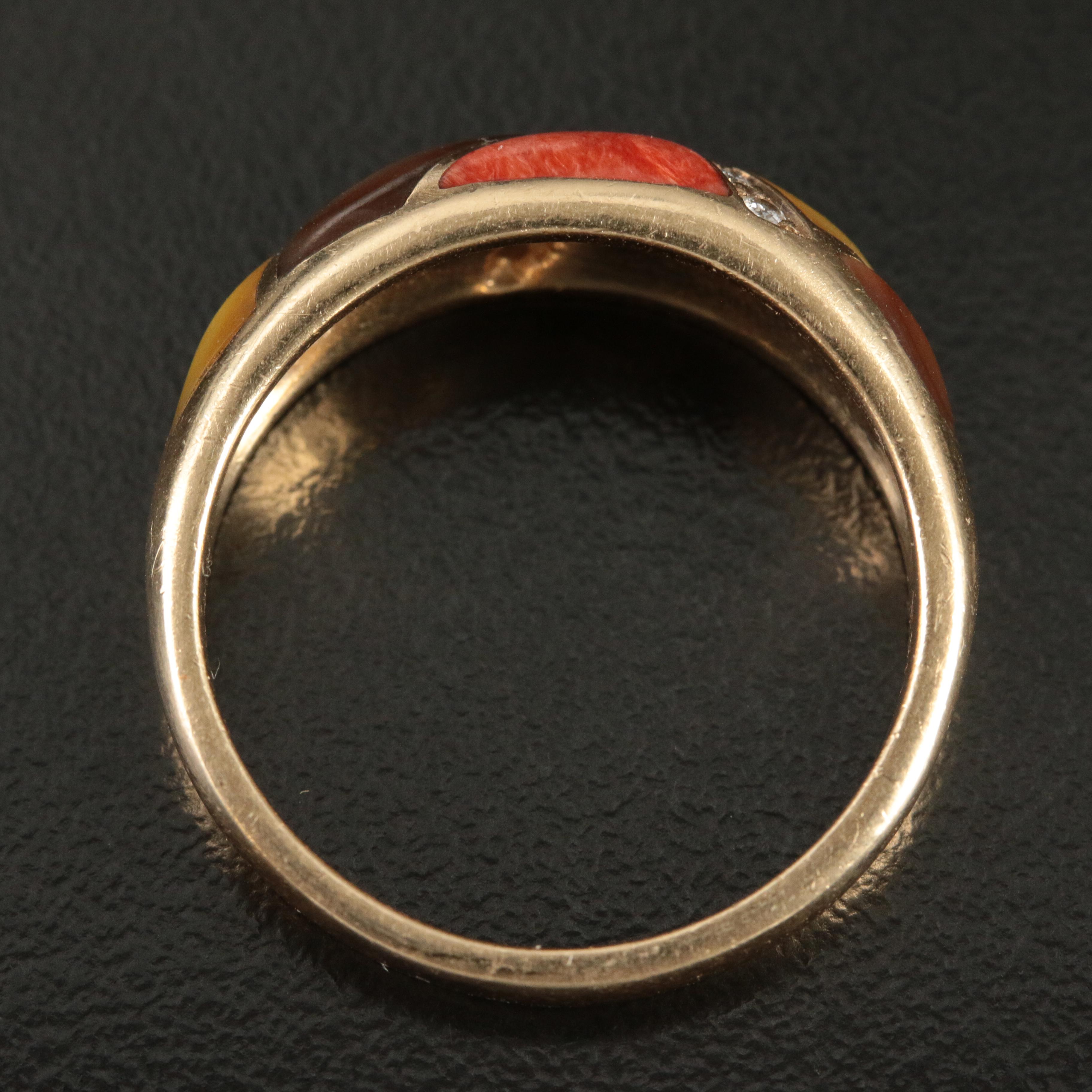 Kabana 14K Spiny Oyster Shell, Mother of Pearl and Diamond Ring