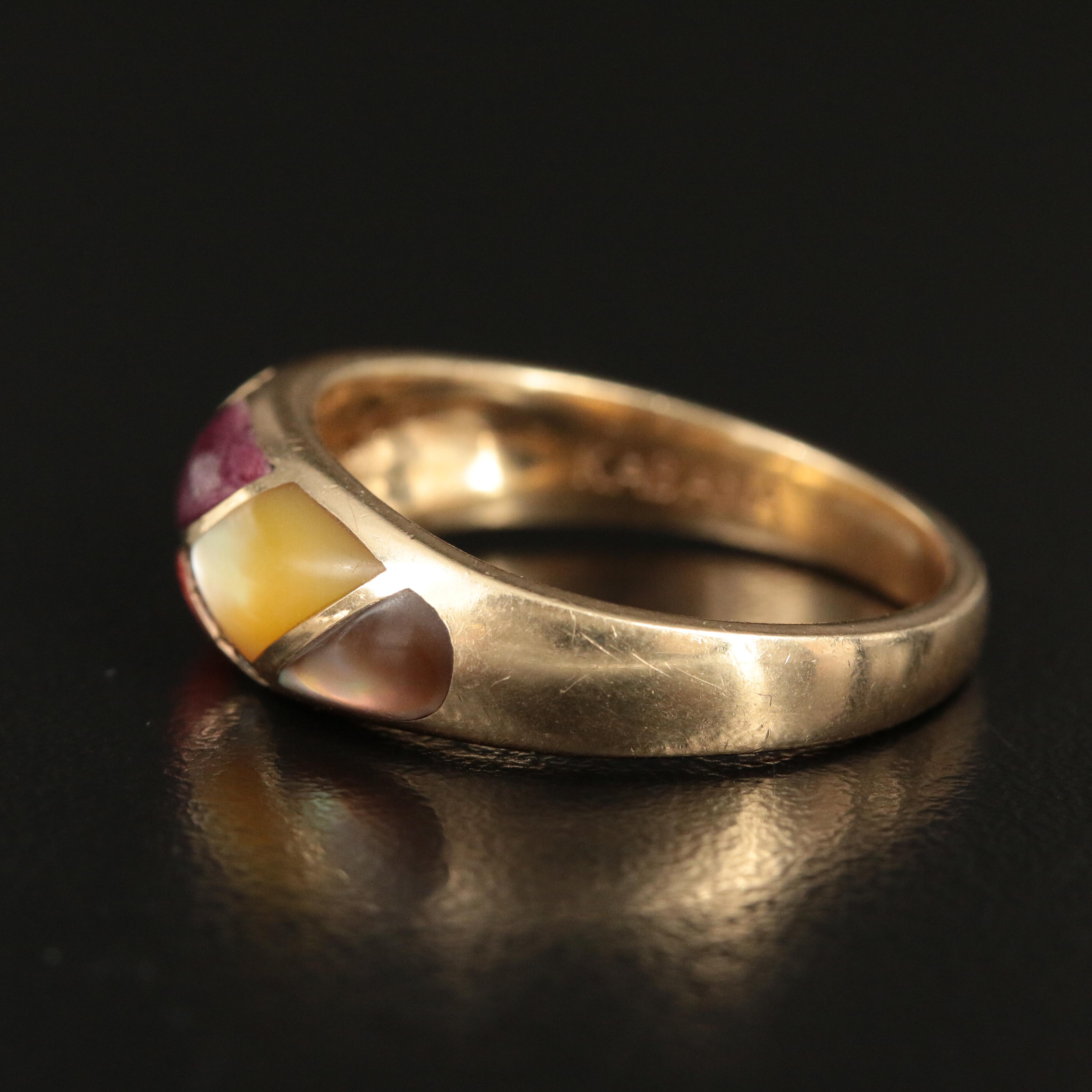Kabana 14K Spiny Oyster Shell, Mother of Pearl and Diamond Ring