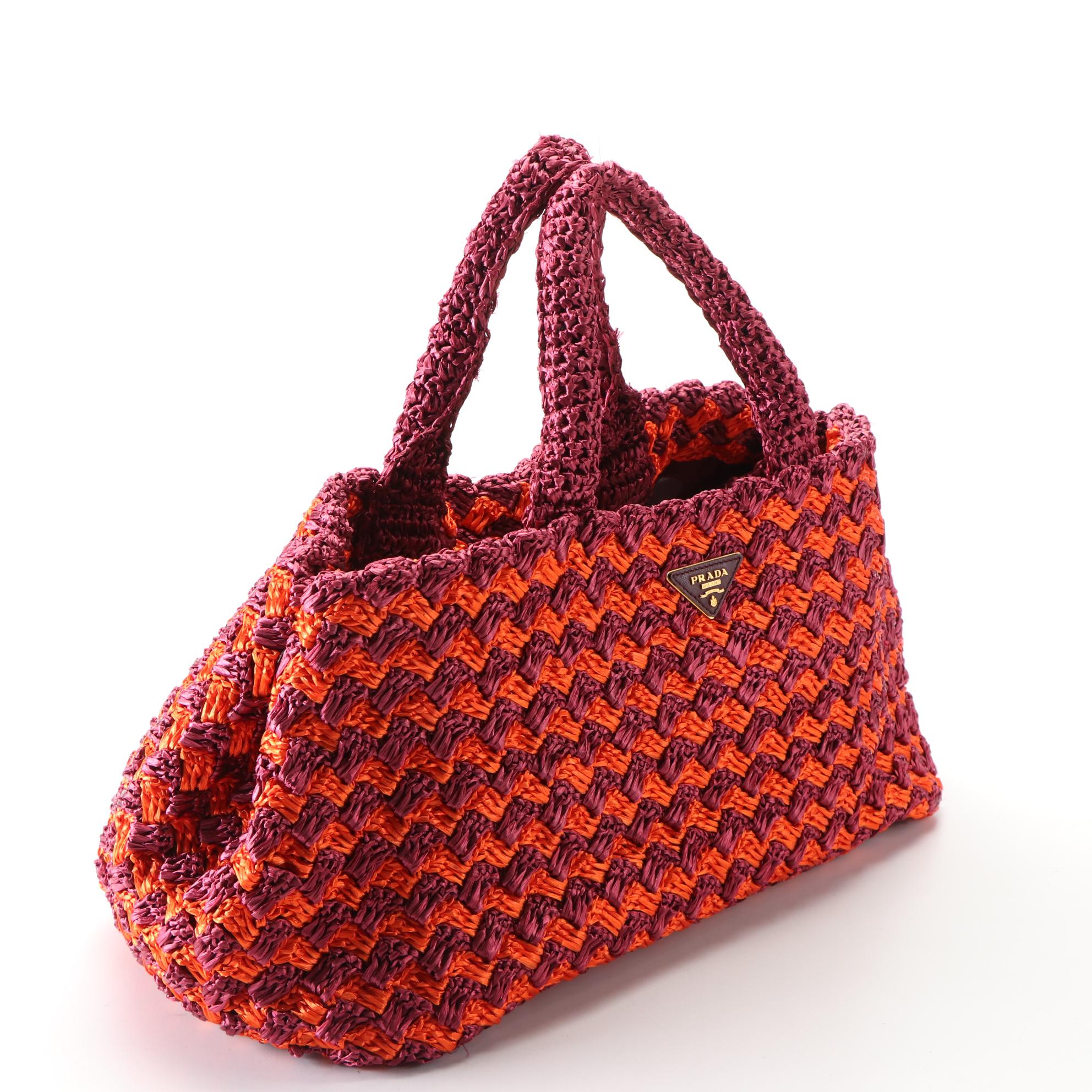 Prada Canapa Tote in Two-Tone Raffia Crochet