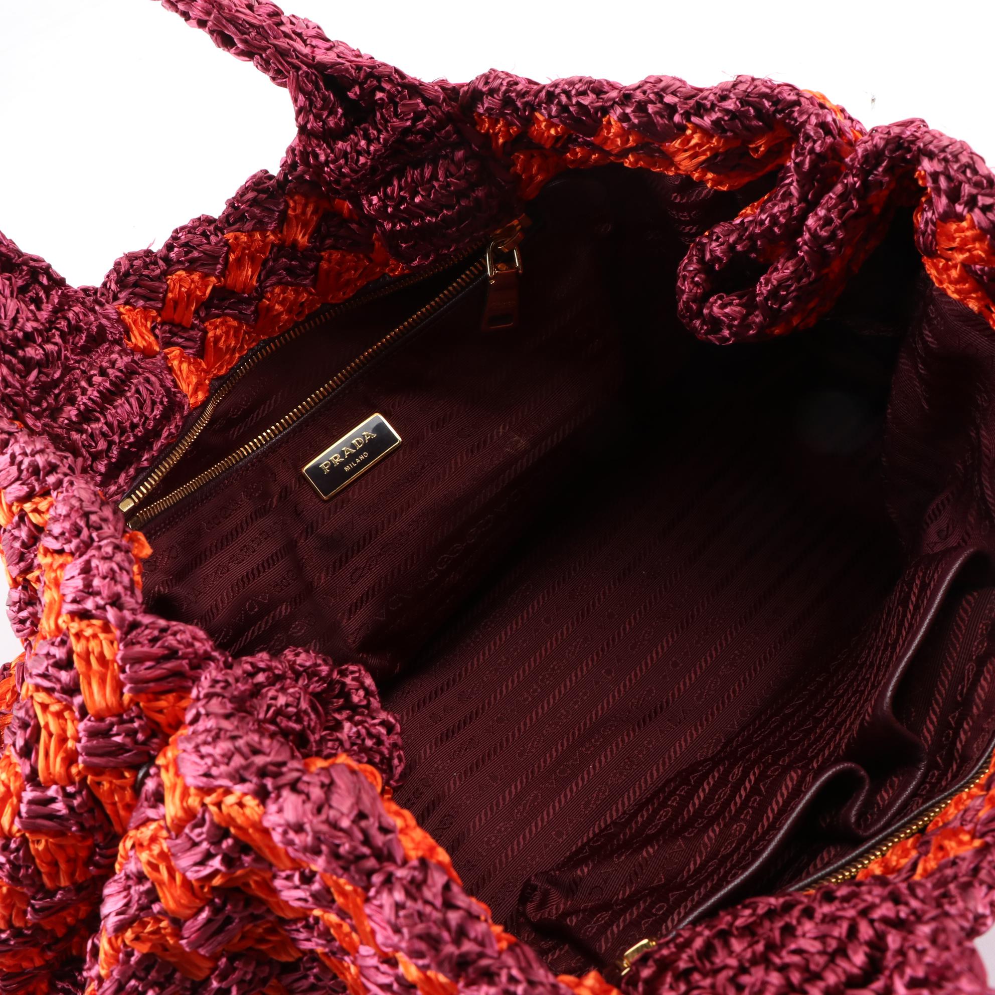 Prada Canapa Tote in Two-Tone Raffia Crochet