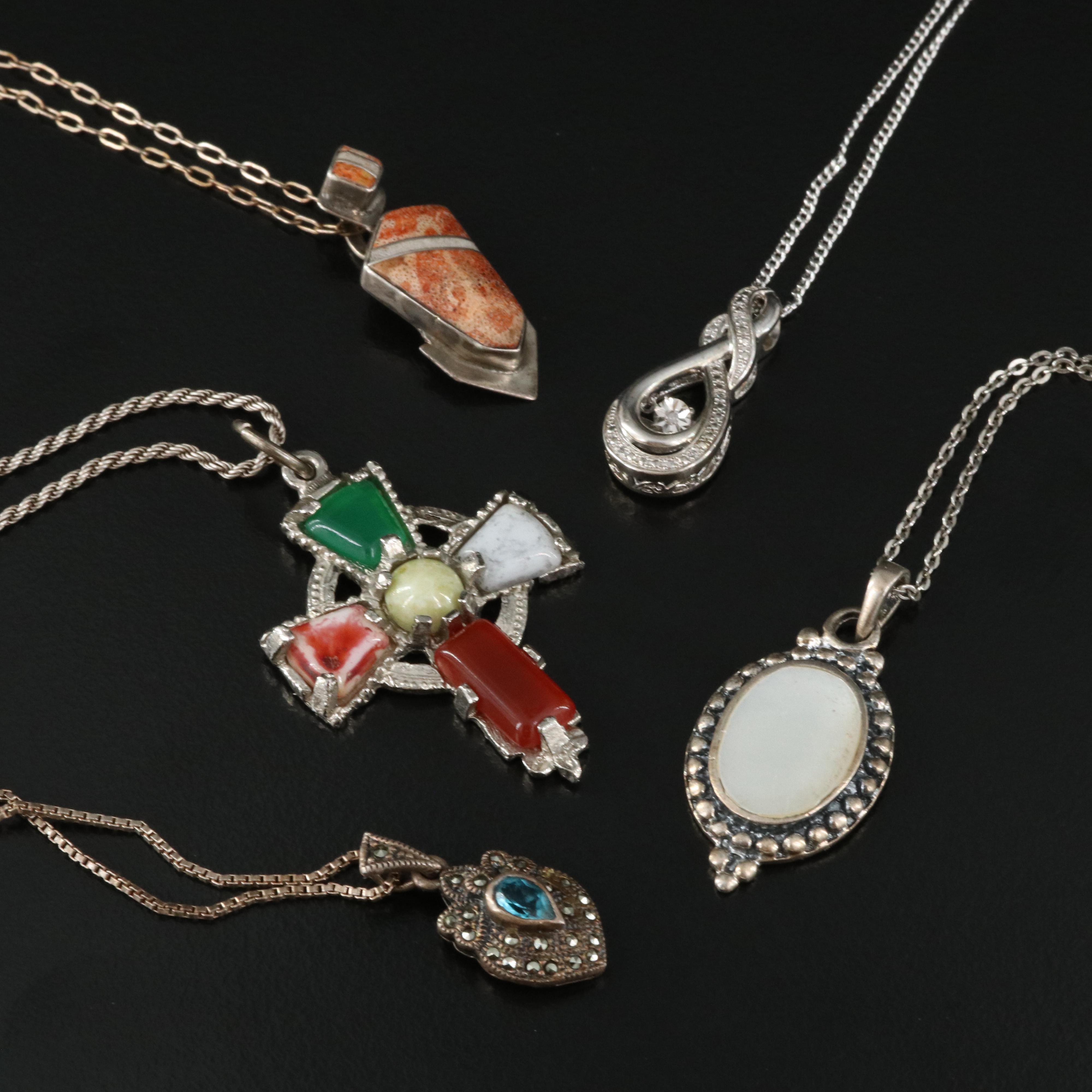 Sterling Necklaces Including Mother of Pearl, Diamond and Coral