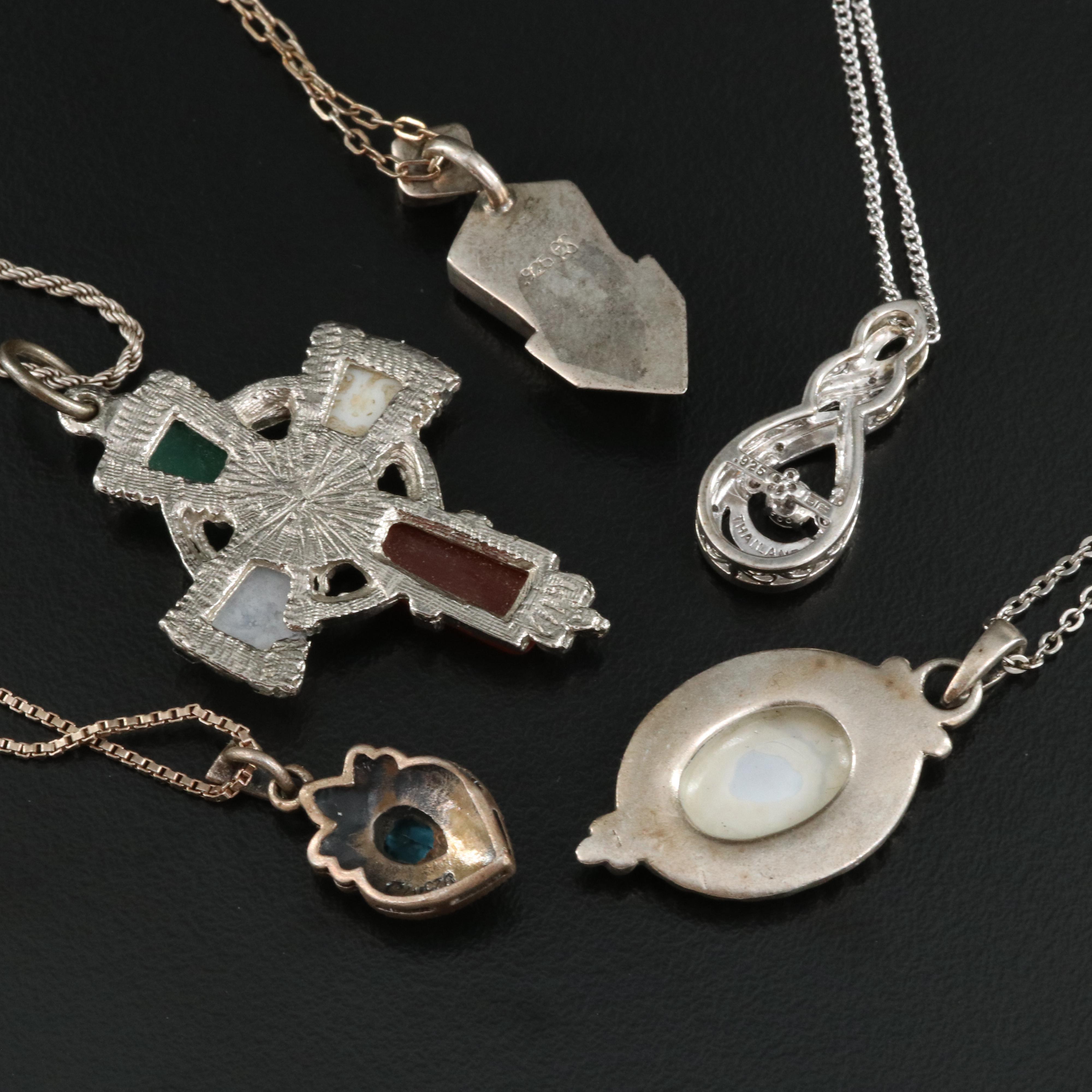 Sterling Necklaces Including Mother of Pearl, Diamond and Coral