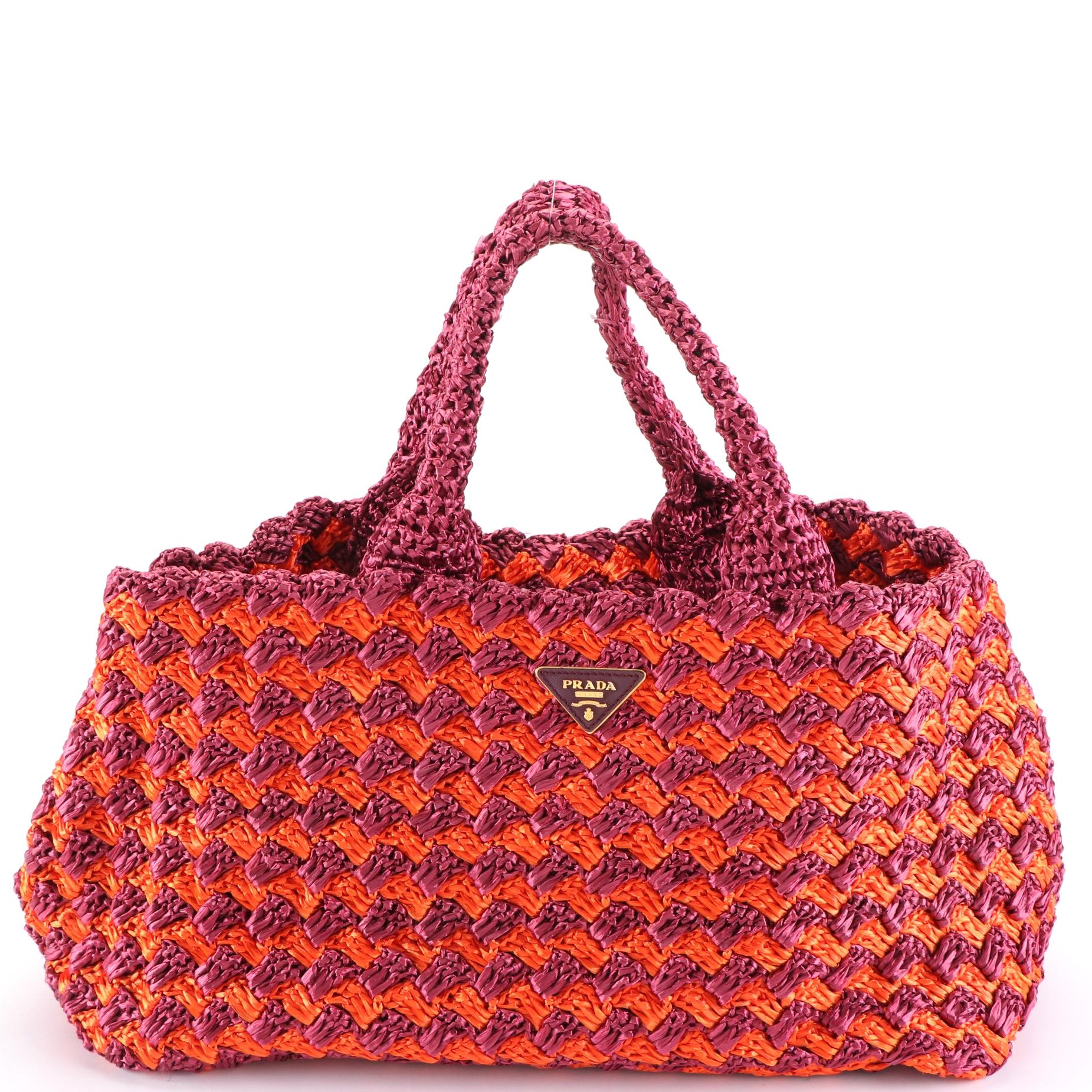 Prada Canapa Tote in Two-Tone Raffia Crochet