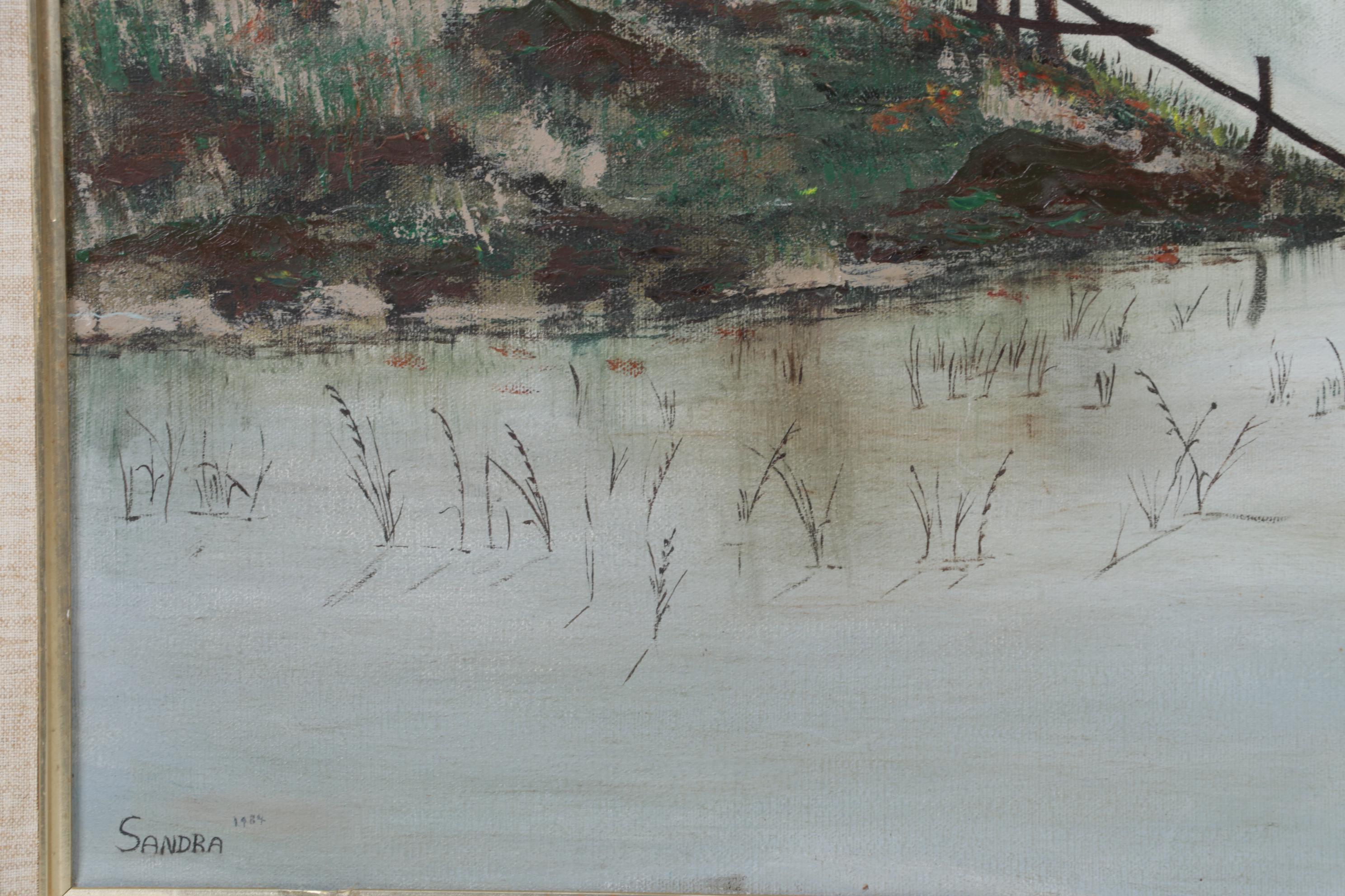 Flooded Pasture Landscape Oil Painting, 1984