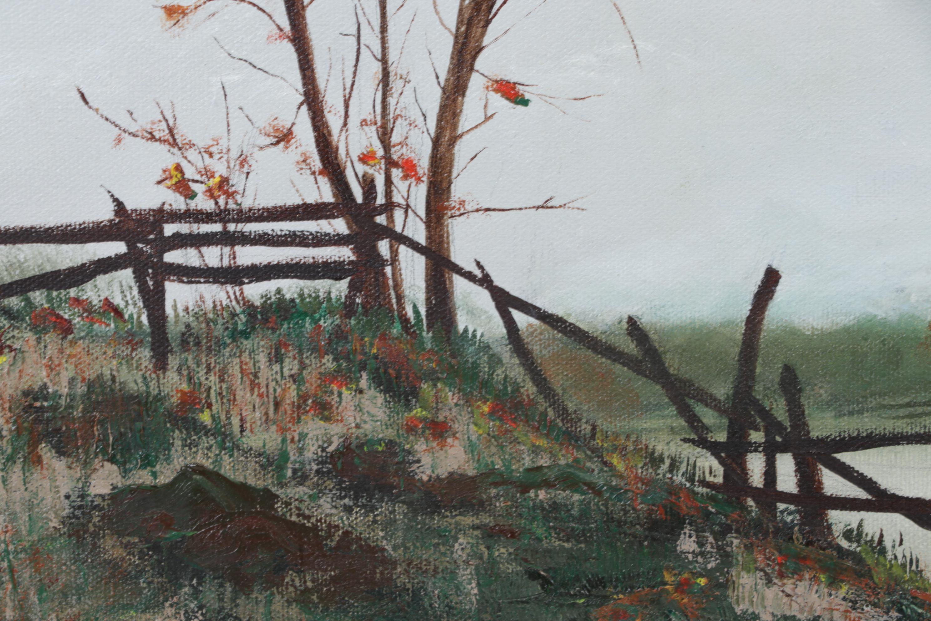 Flooded Pasture Landscape Oil Painting, 1984