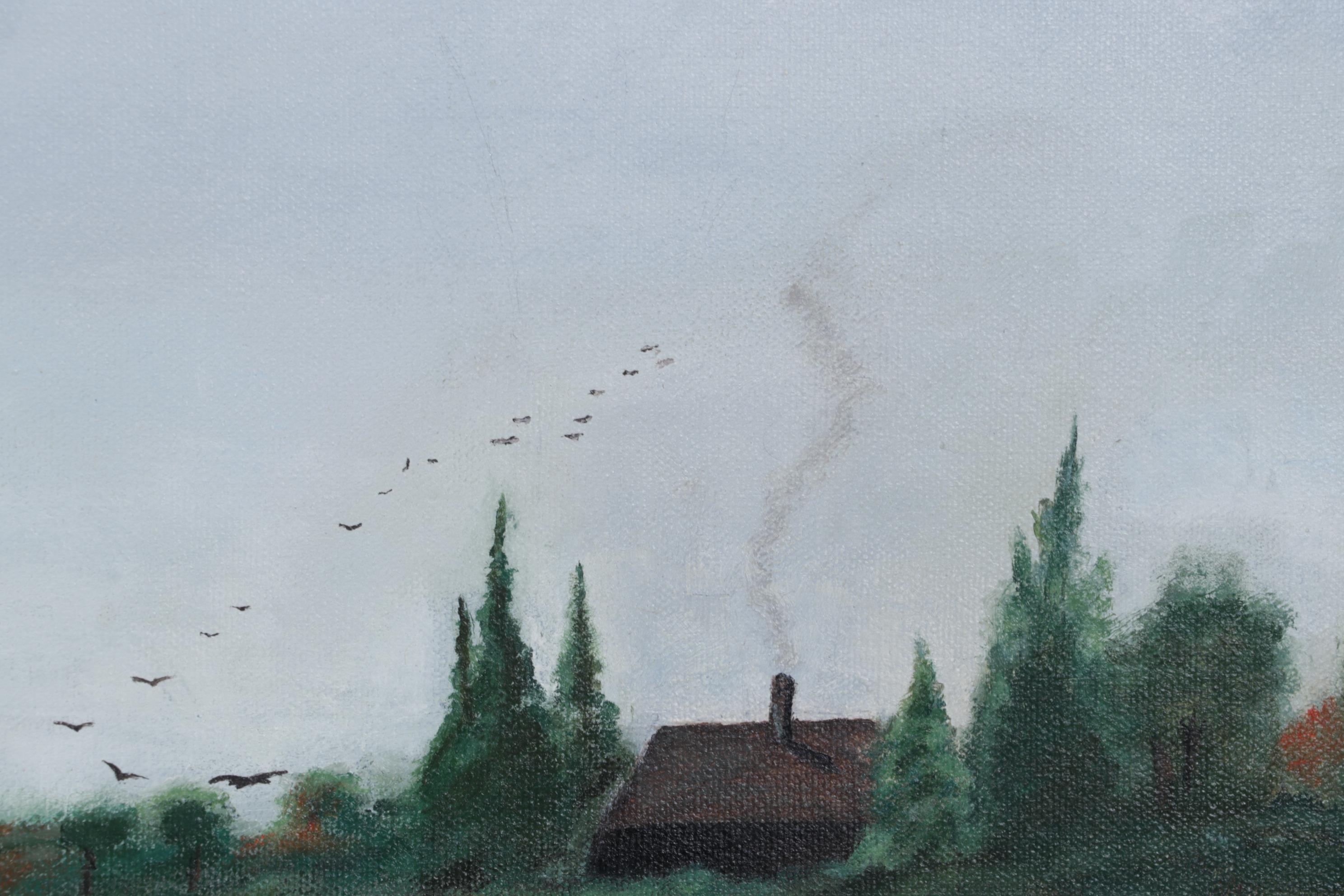 Flooded Pasture Landscape Oil Painting, 1984