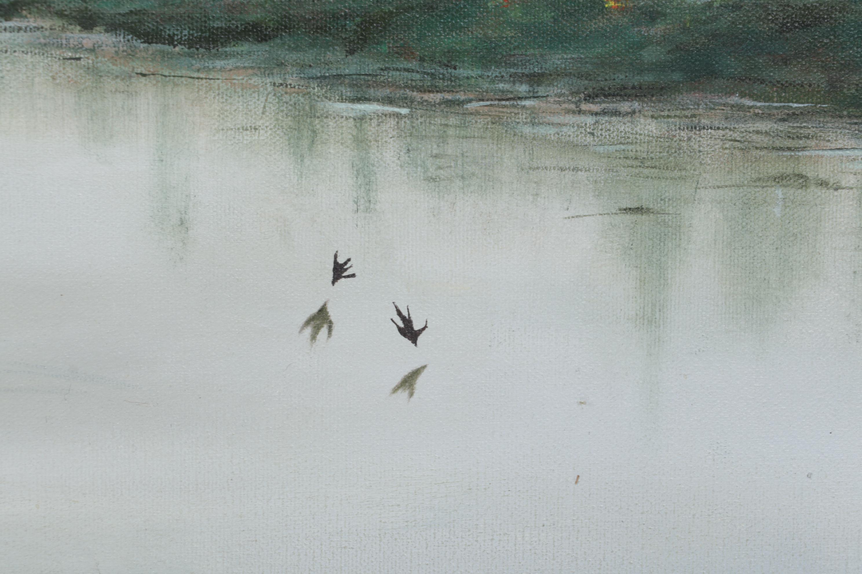 Flooded Pasture Landscape Oil Painting, 1984