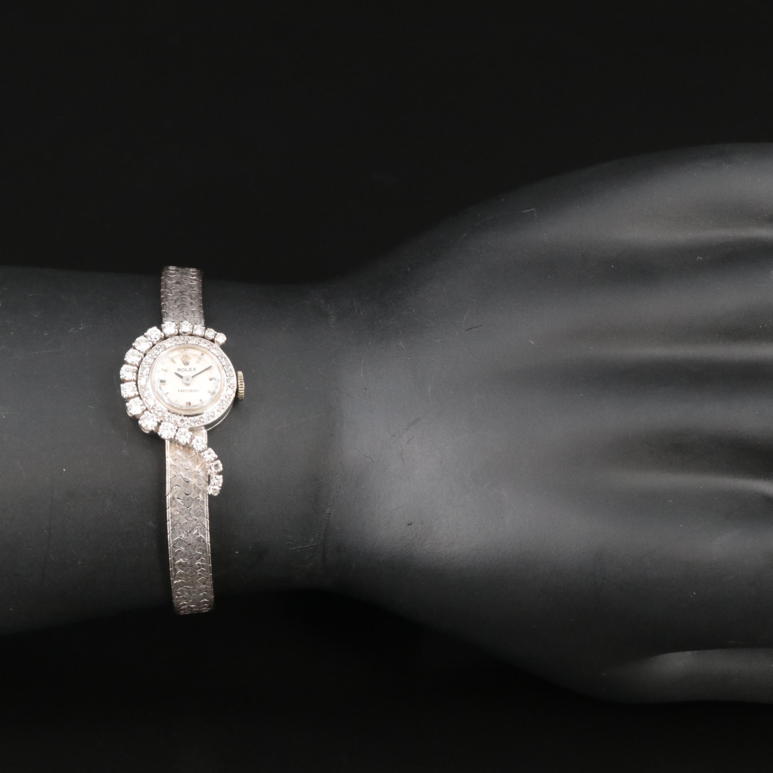 Vintage Rolex Precision 18K Custom 0.98 CTW Diamond Watch