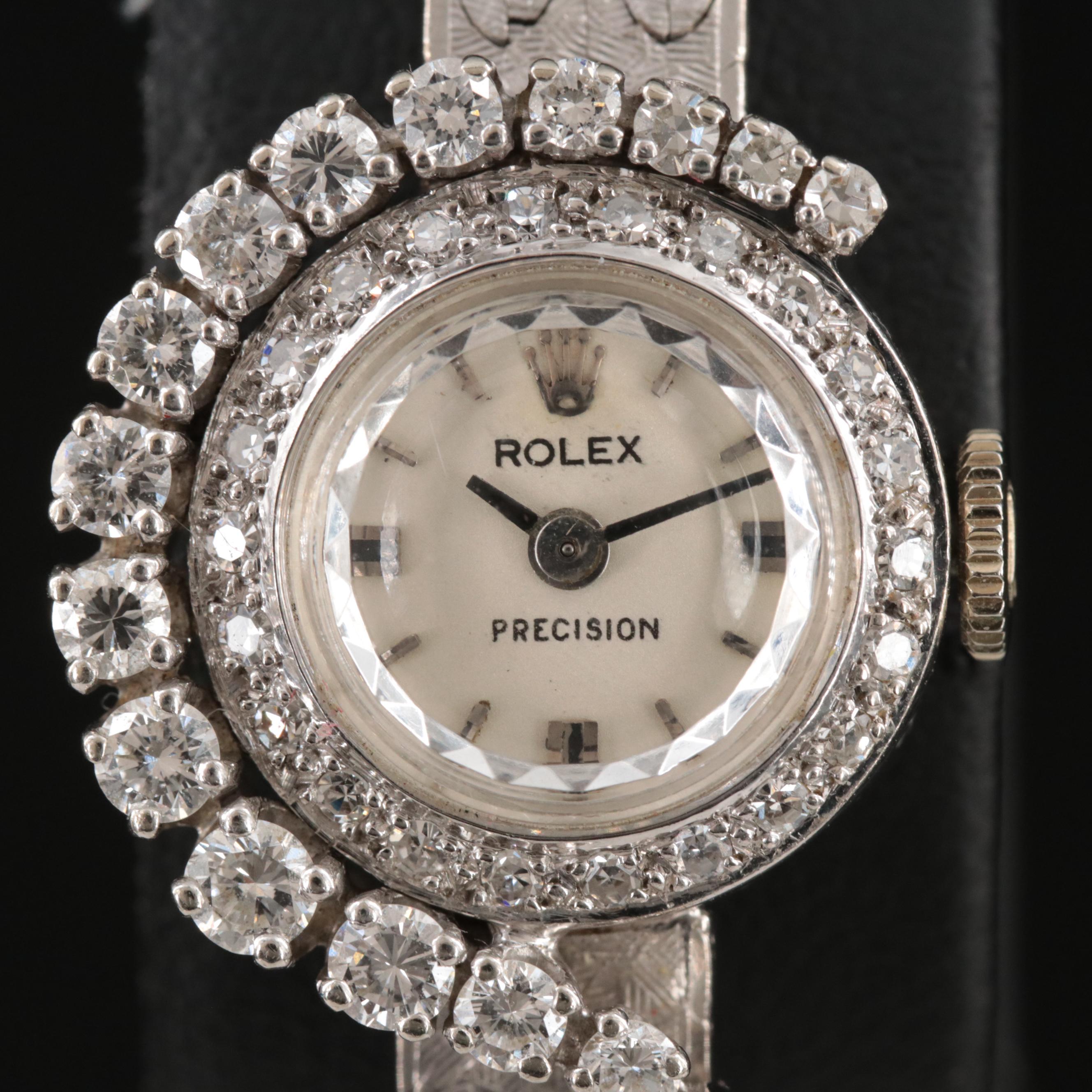 Vintage Rolex Precision 18K Custom 0.98 CTW Diamond Watch