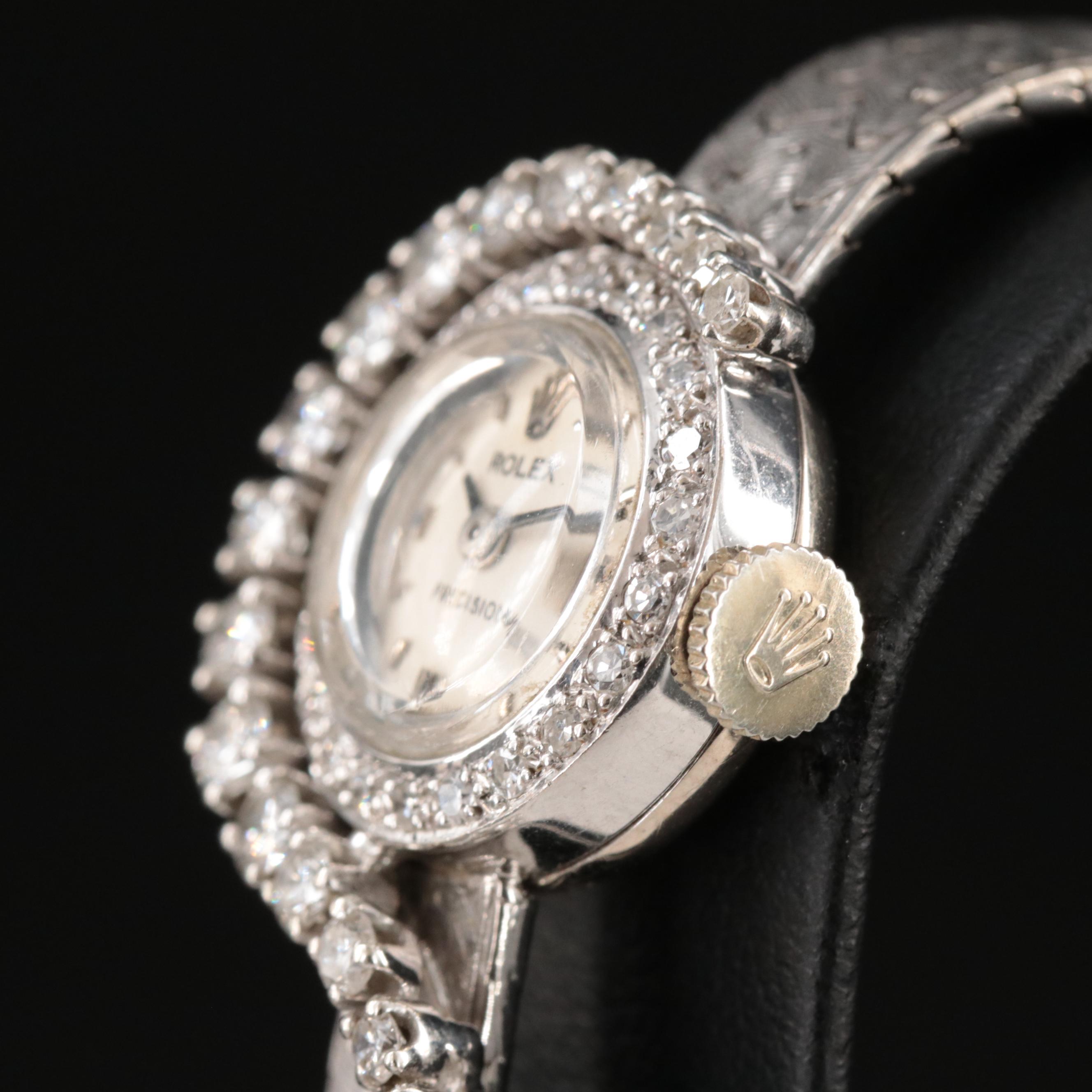 Vintage Rolex Precision 18K Custom 0.98 CTW Diamond Watch