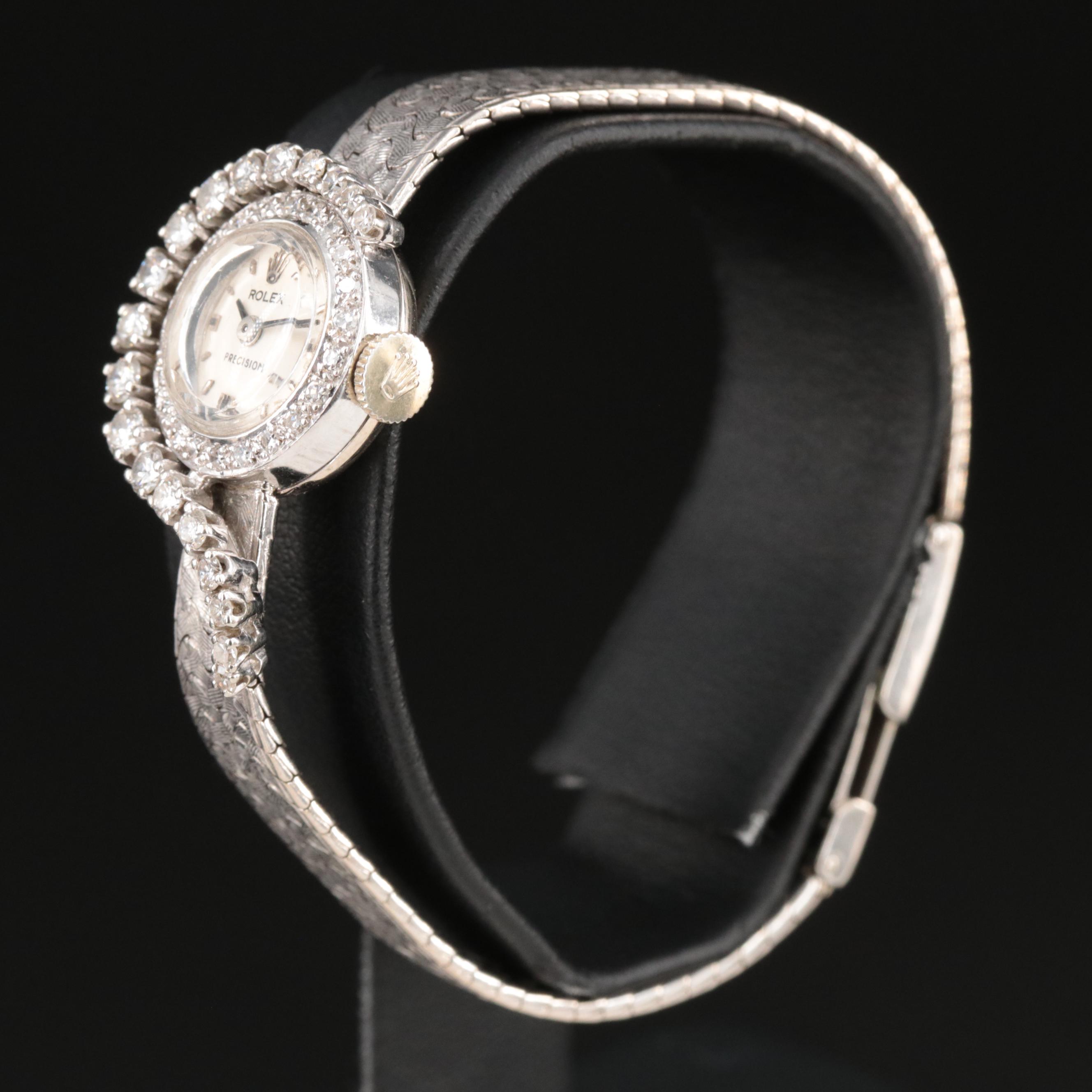 Vintage Rolex Precision 18K Custom 0.98 CTW Diamond Watch