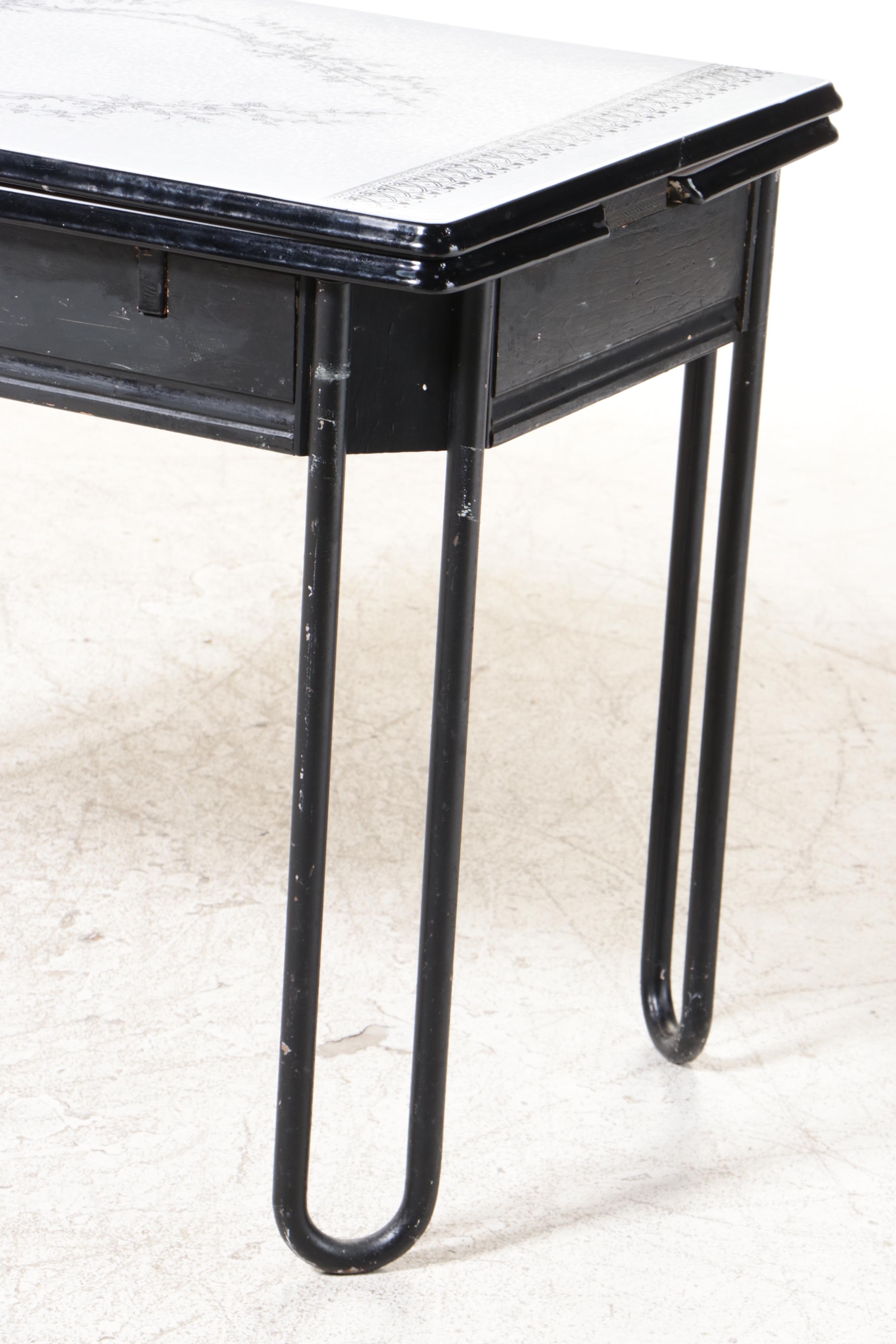 Art Deco Enameled Metal Draw-Leaf Kitchen Table, circa 1930