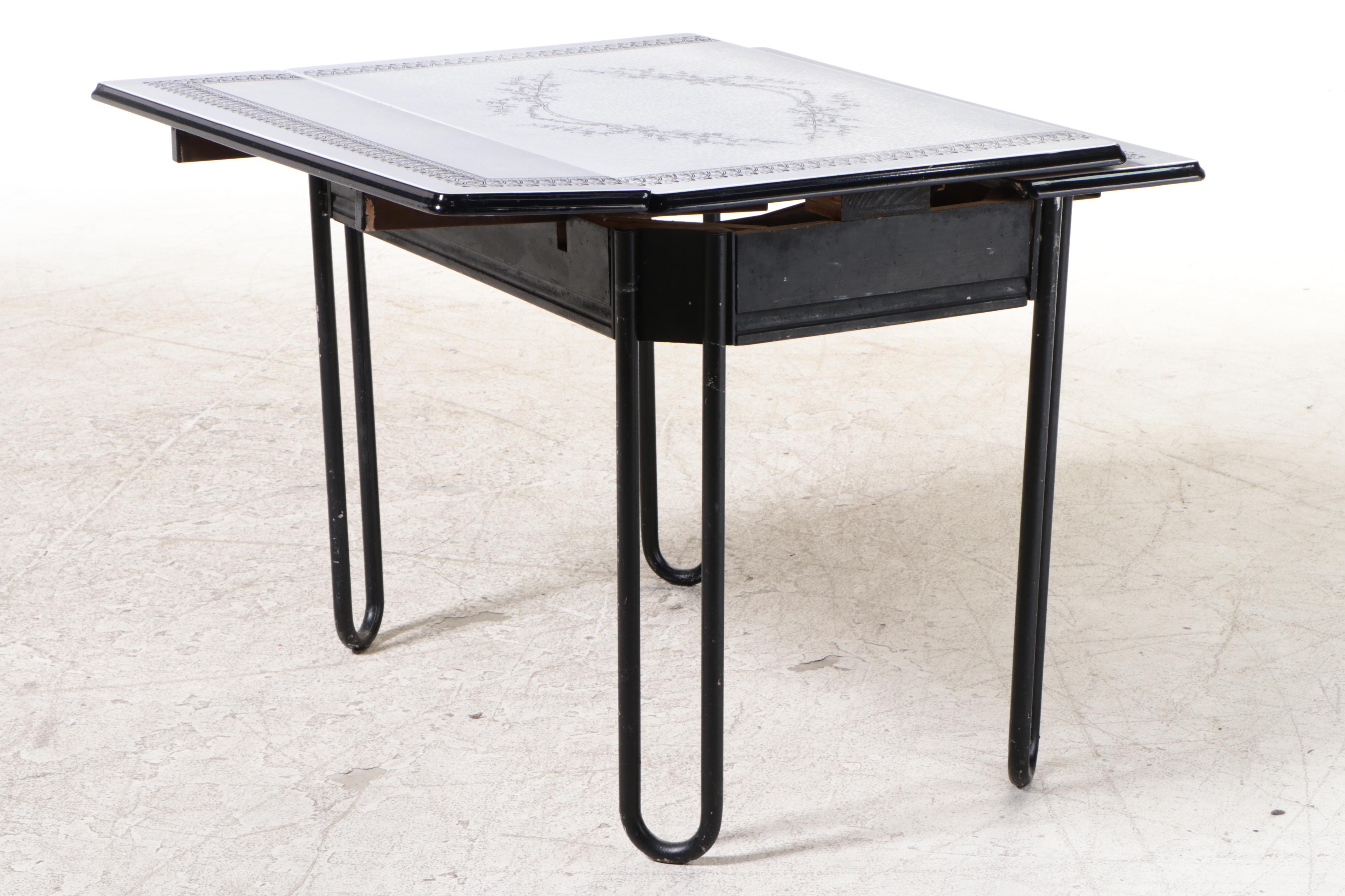 Art Deco Enameled Metal Draw-Leaf Kitchen Table, circa 1930