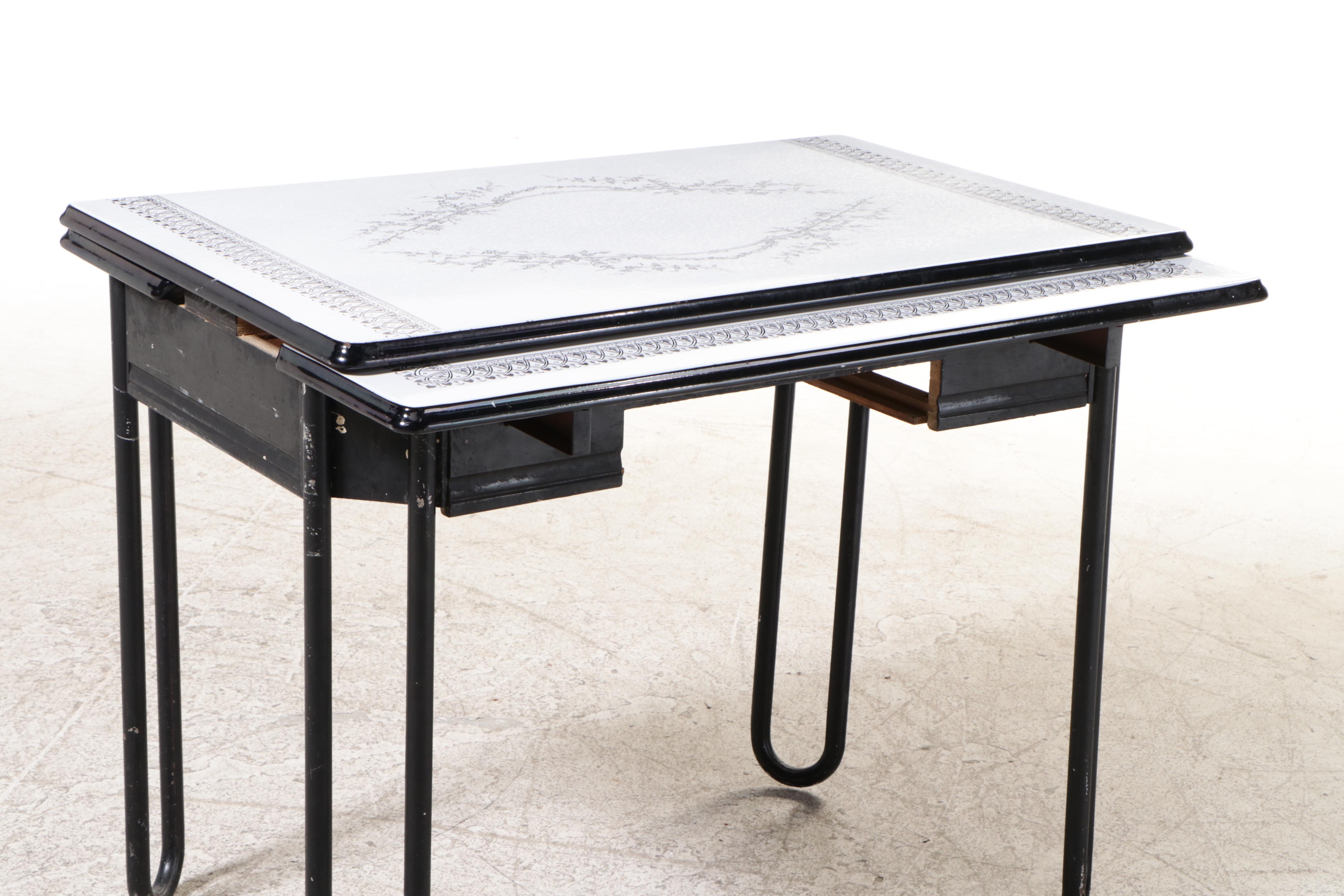 Art Deco Enameled Metal Draw-Leaf Kitchen Table, circa 1930