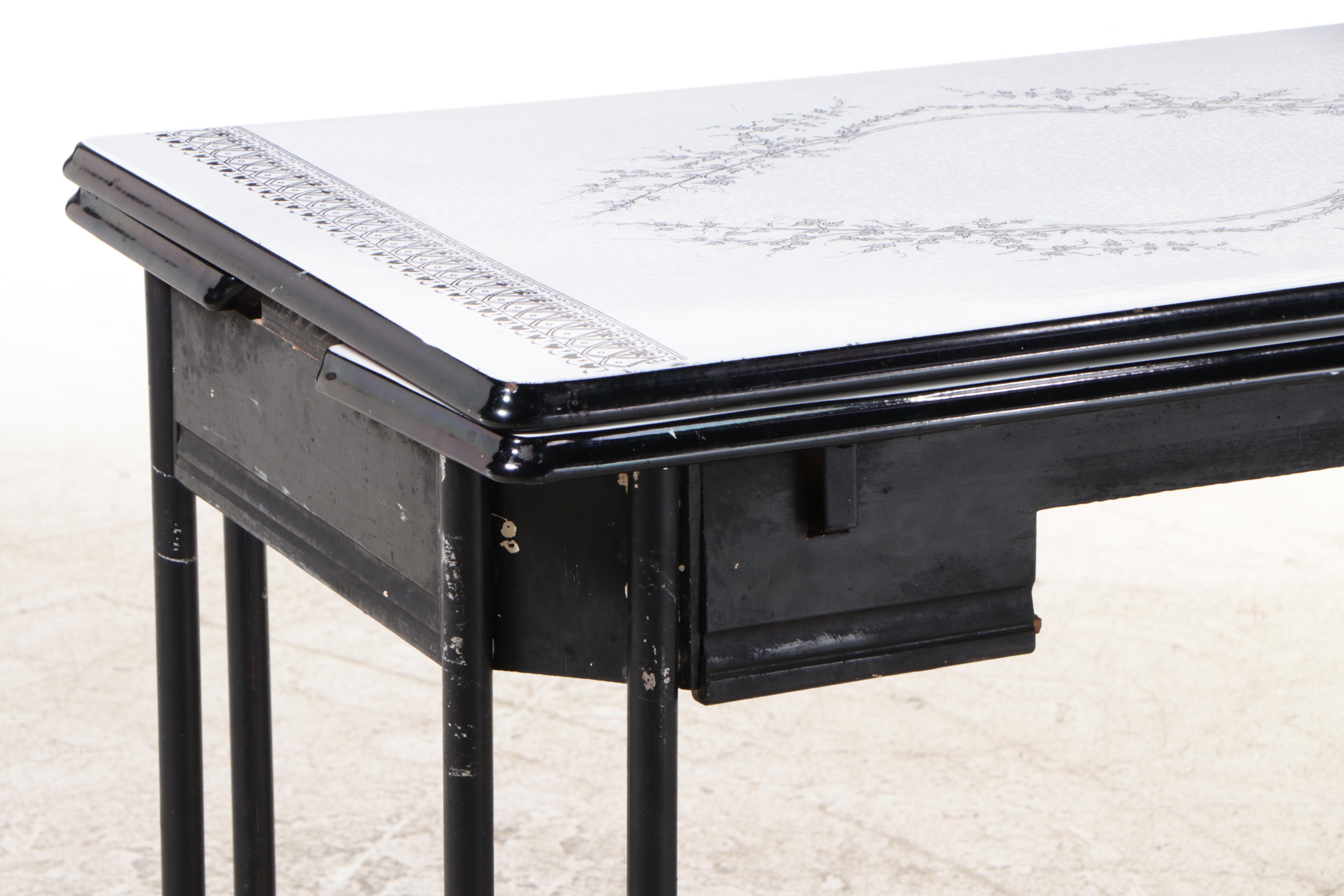 Art Deco Enameled Metal Draw-Leaf Kitchen Table, circa 1930