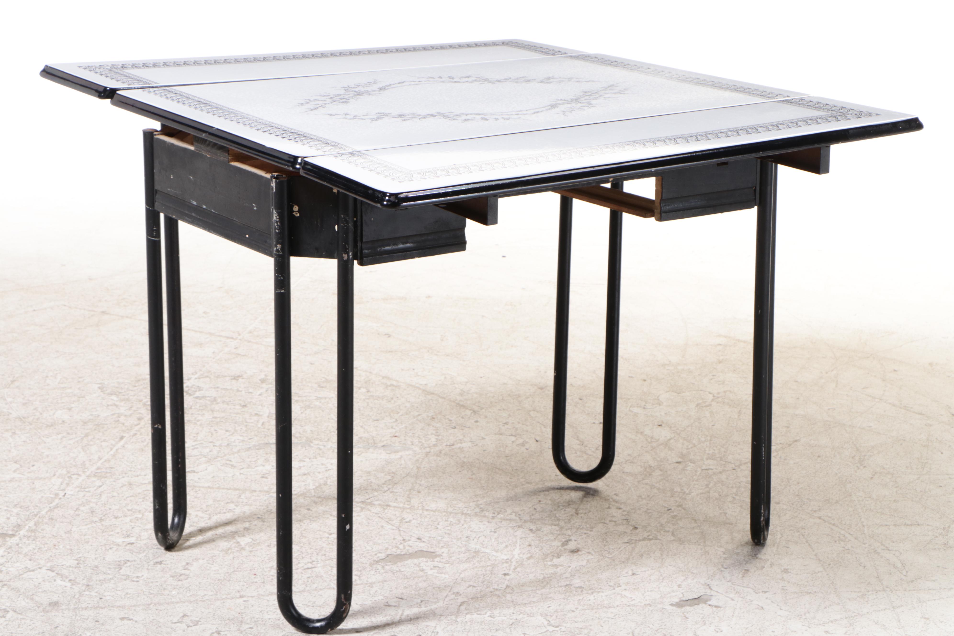 Art Deco Enameled Metal Draw-Leaf Kitchen Table, circa 1930