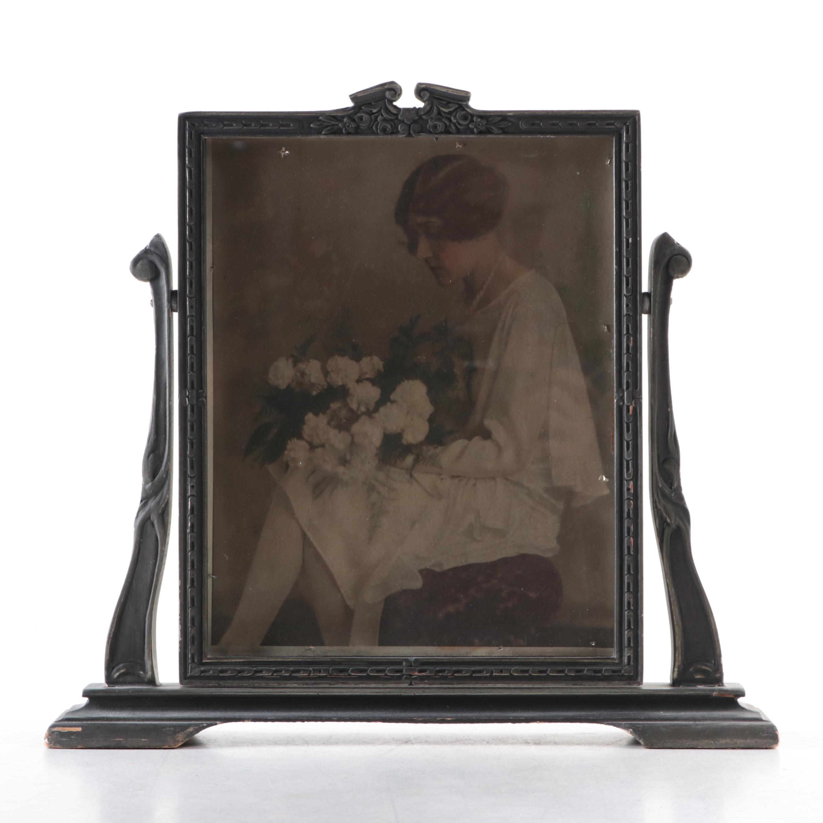 Art Deco Wood Swivel Frame Stand with N.A.N.Co. Metal Plaque and More