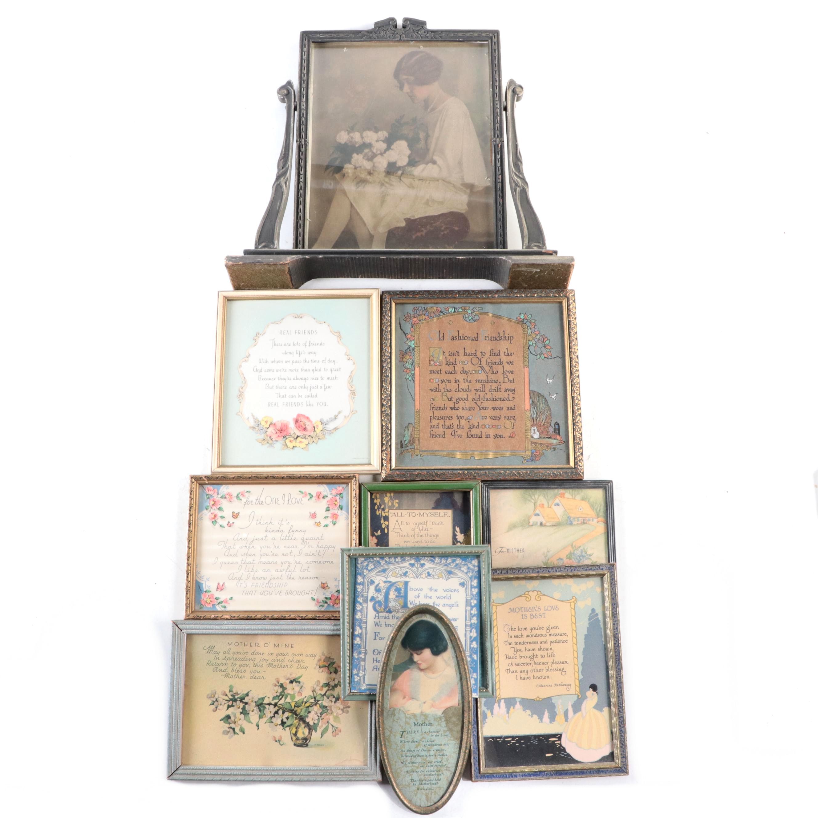 Art Deco Wood Swivel Frame Stand with N.A.N.Co. Metal Plaque and More