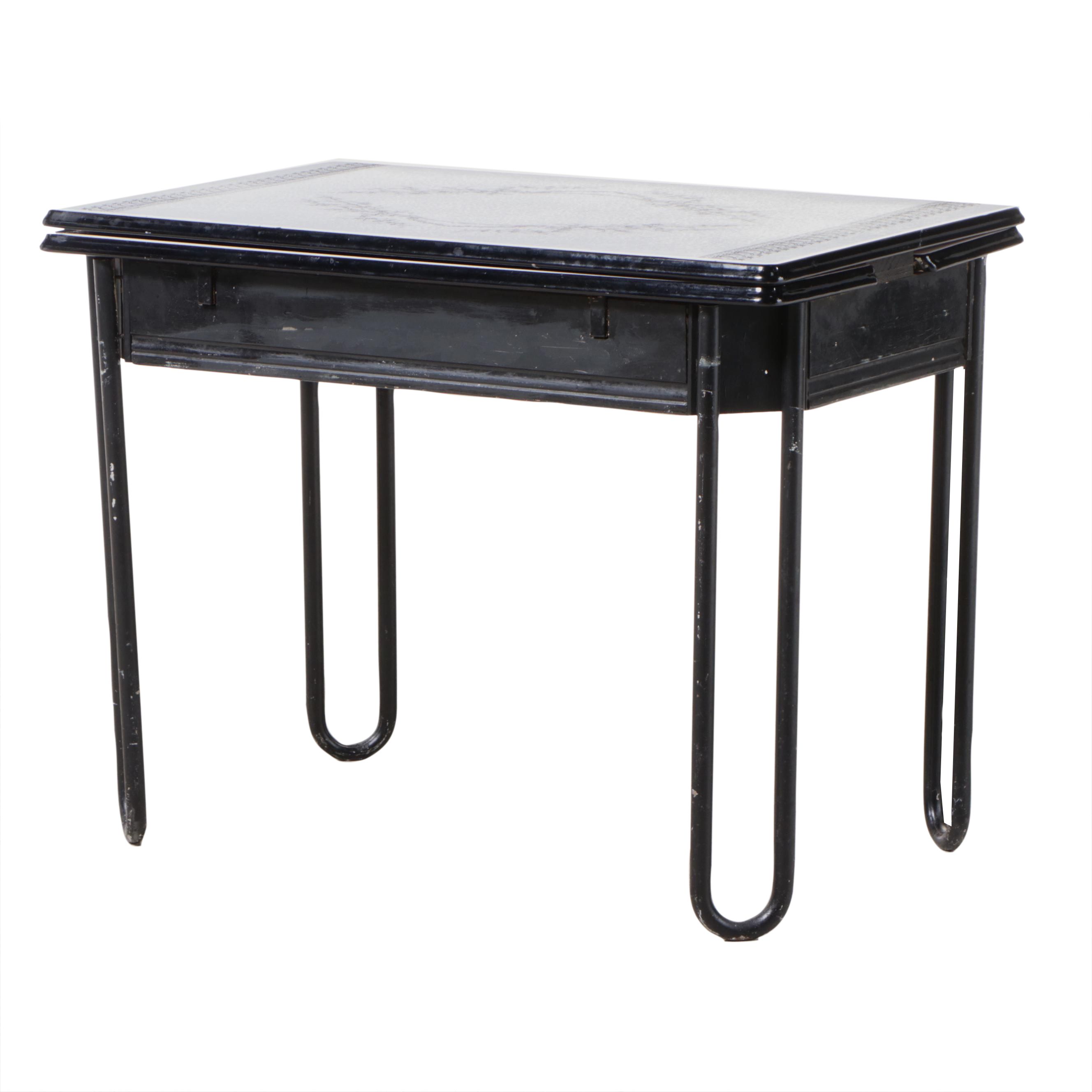 Art Deco Enameled Metal Draw-Leaf Kitchen Table, circa 1930