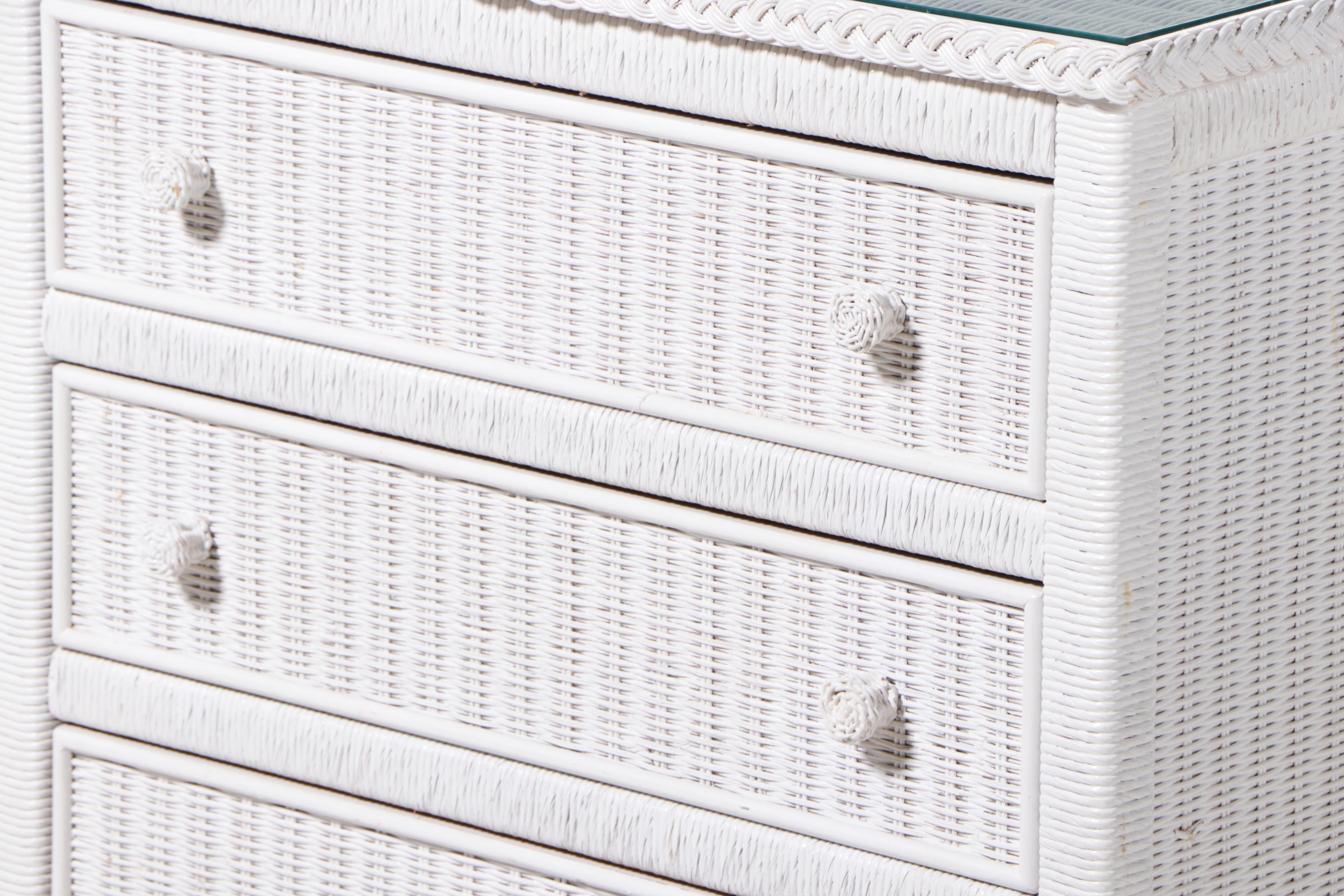 White-Painted Wicker Three-Drawer Bedside Chest, Late 20th Century