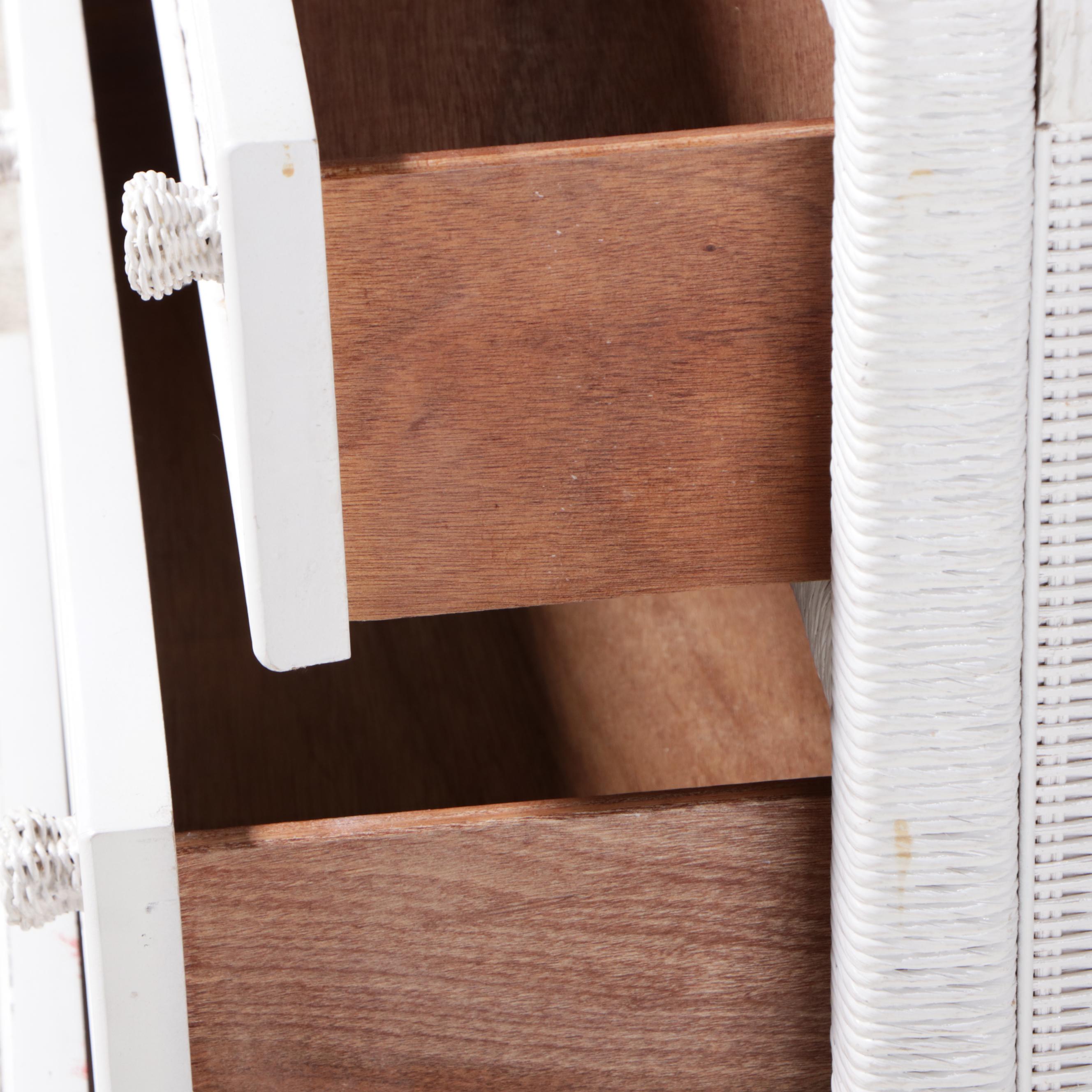 White-Painted Wicker Three-Drawer Bedside Chest, Late 20th Century
