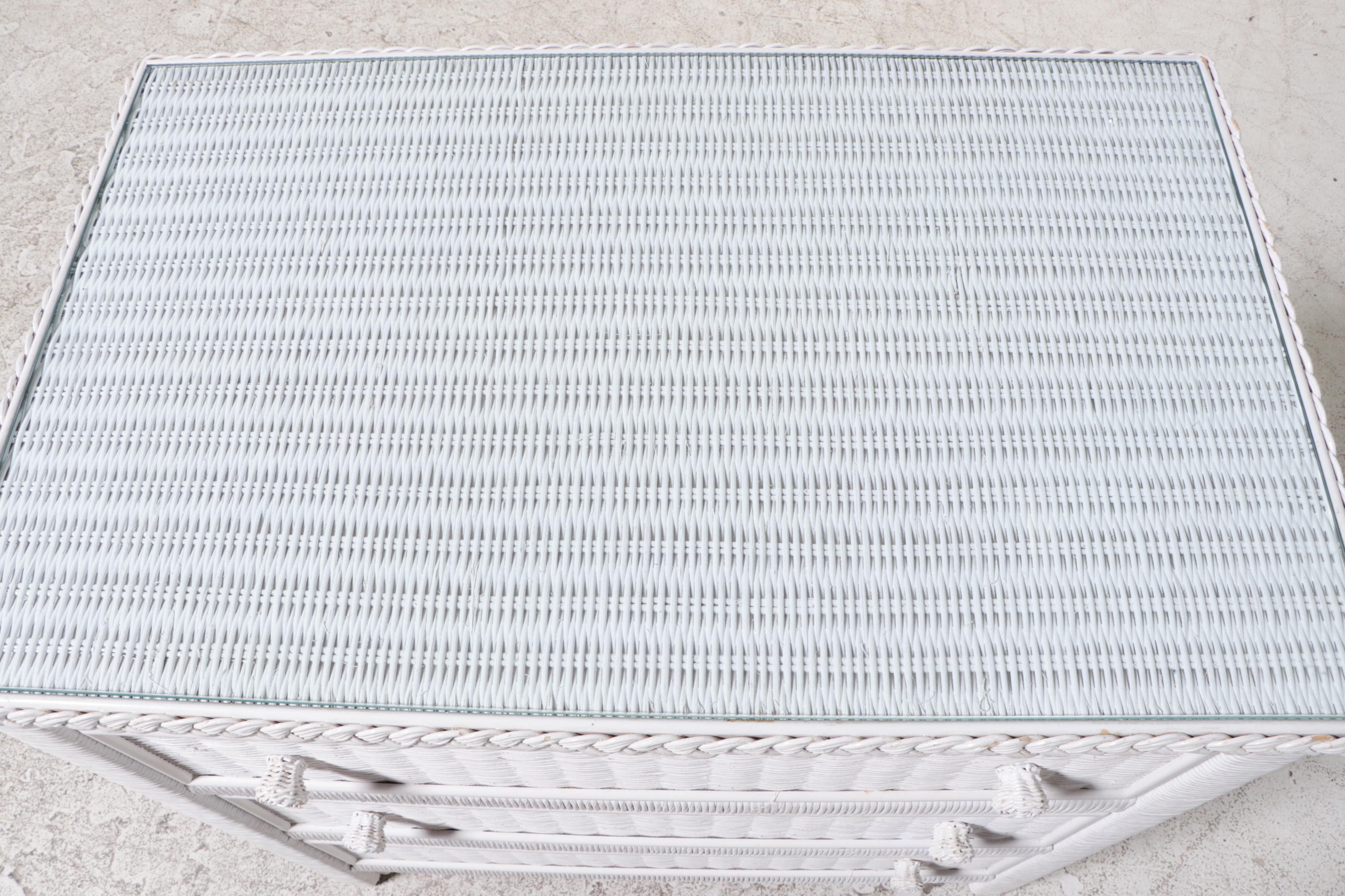 White-Painted Wicker Three-Drawer Bedside Chest, Late 20th Century
