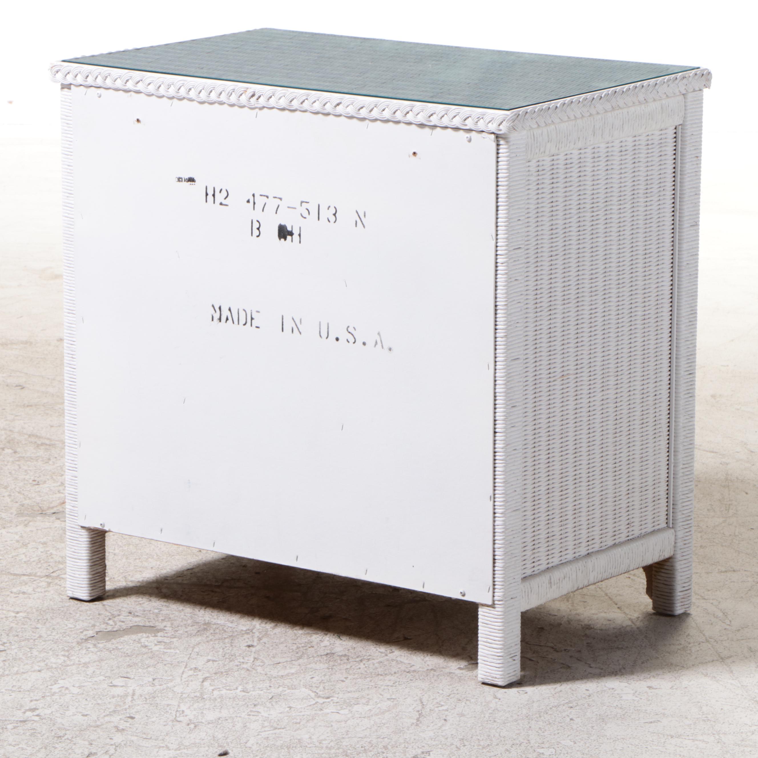White-Painted Wicker Three-Drawer Bedside Chest, Late 20th Century
