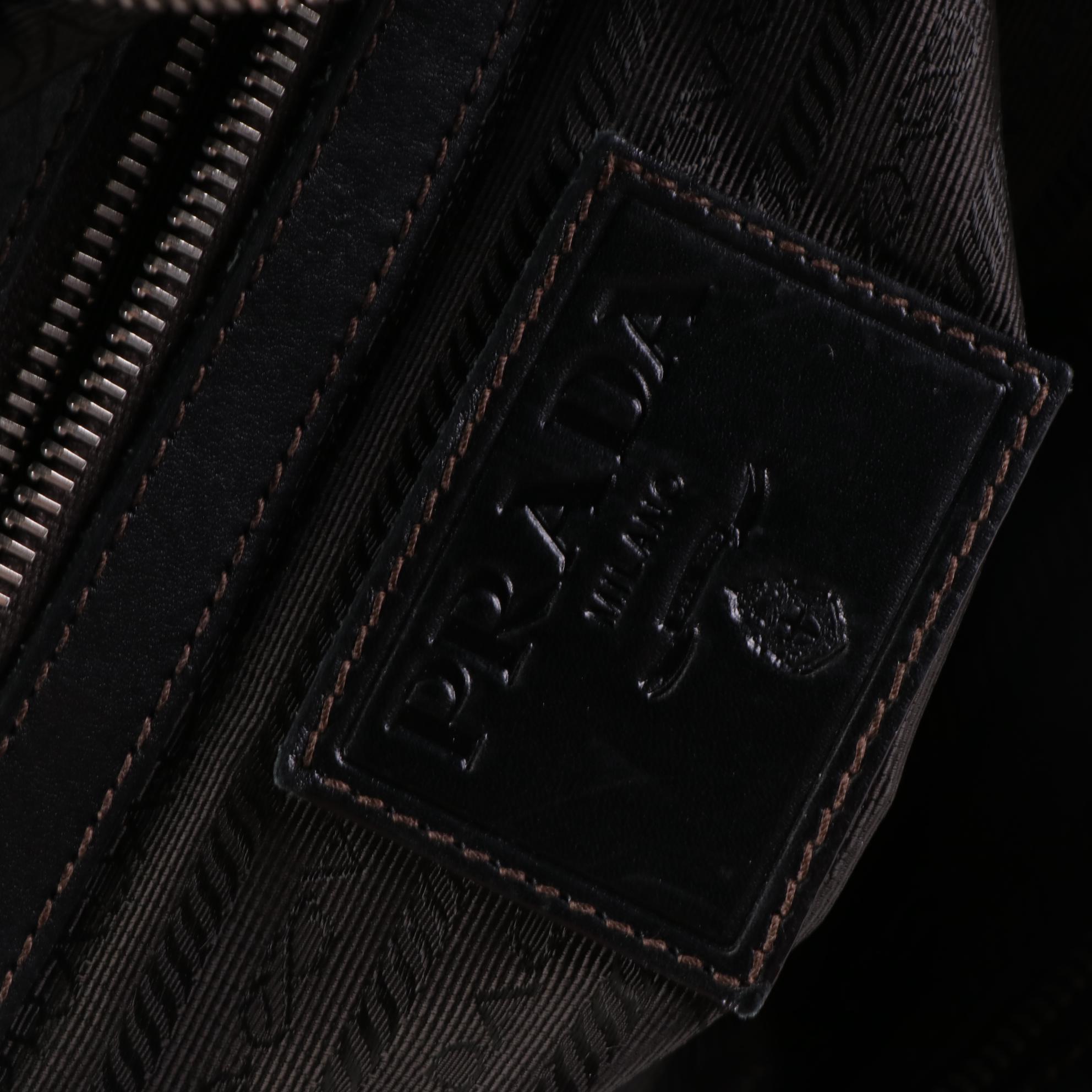 Prada Logo Jacquard Crossbody Bag in Brown Canvas and Leather Trim